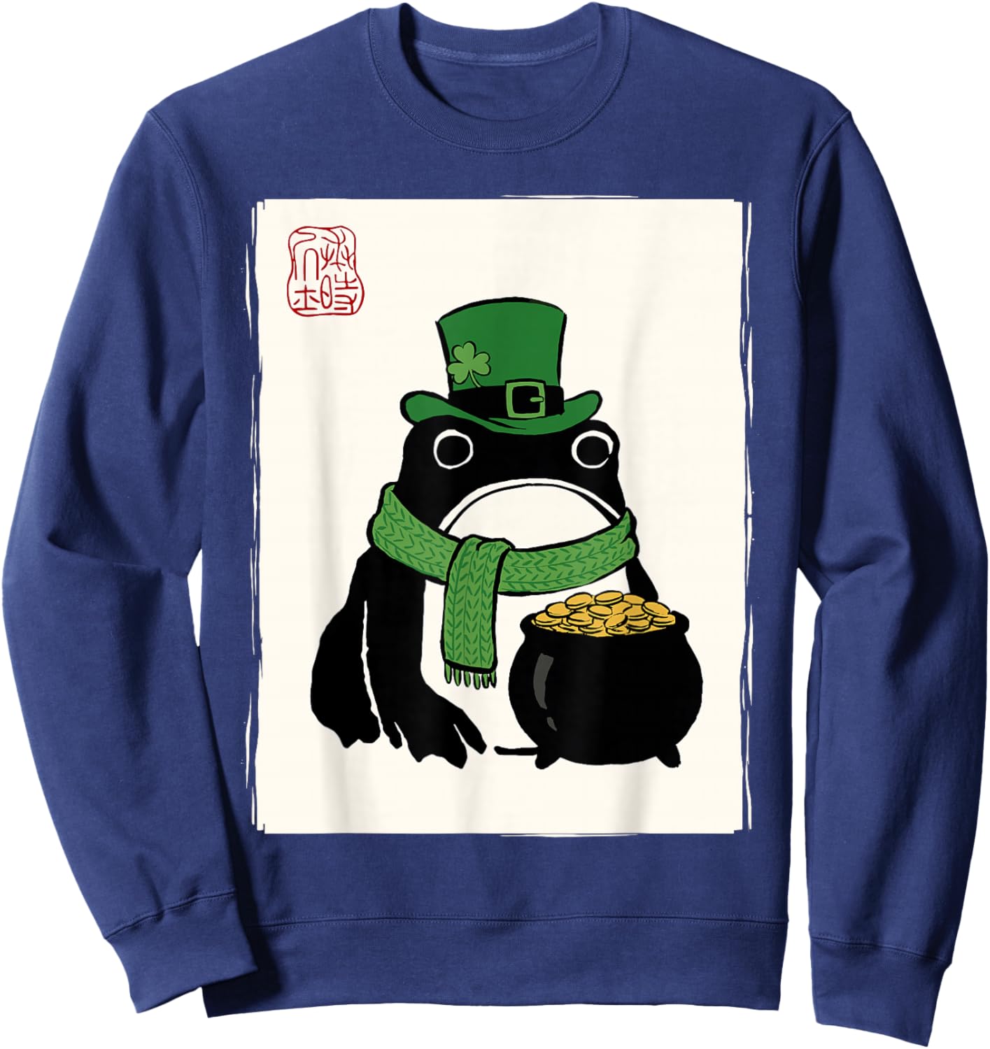 Grumpy Frog Japanese Funny St. Patrick's Day Sweatshirt - Sweatshirt | Navy