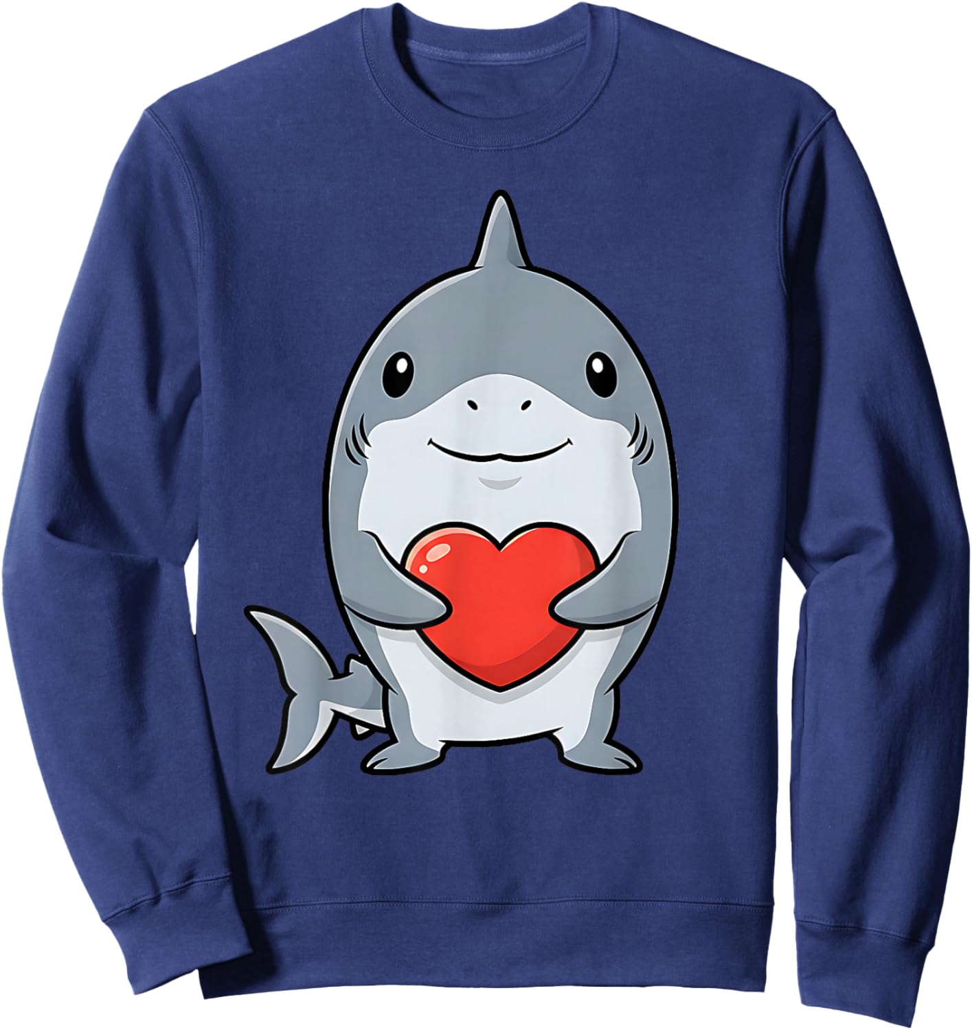 Valentines Day Cute Shark Holding Heart Animal Kids Sweatshirt - Sweatshirt | Navy