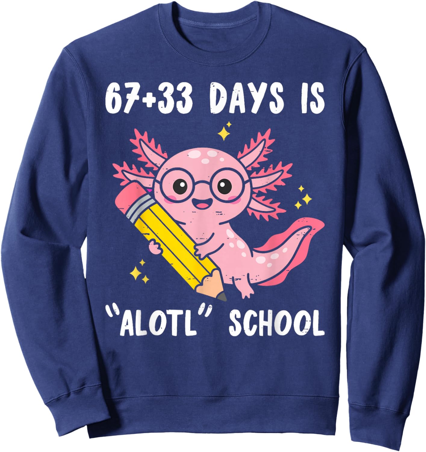 67+33 Days is Alotl School Axolotl 100 Days of School Kids Sweatshirt - Sweatshirt | Navy