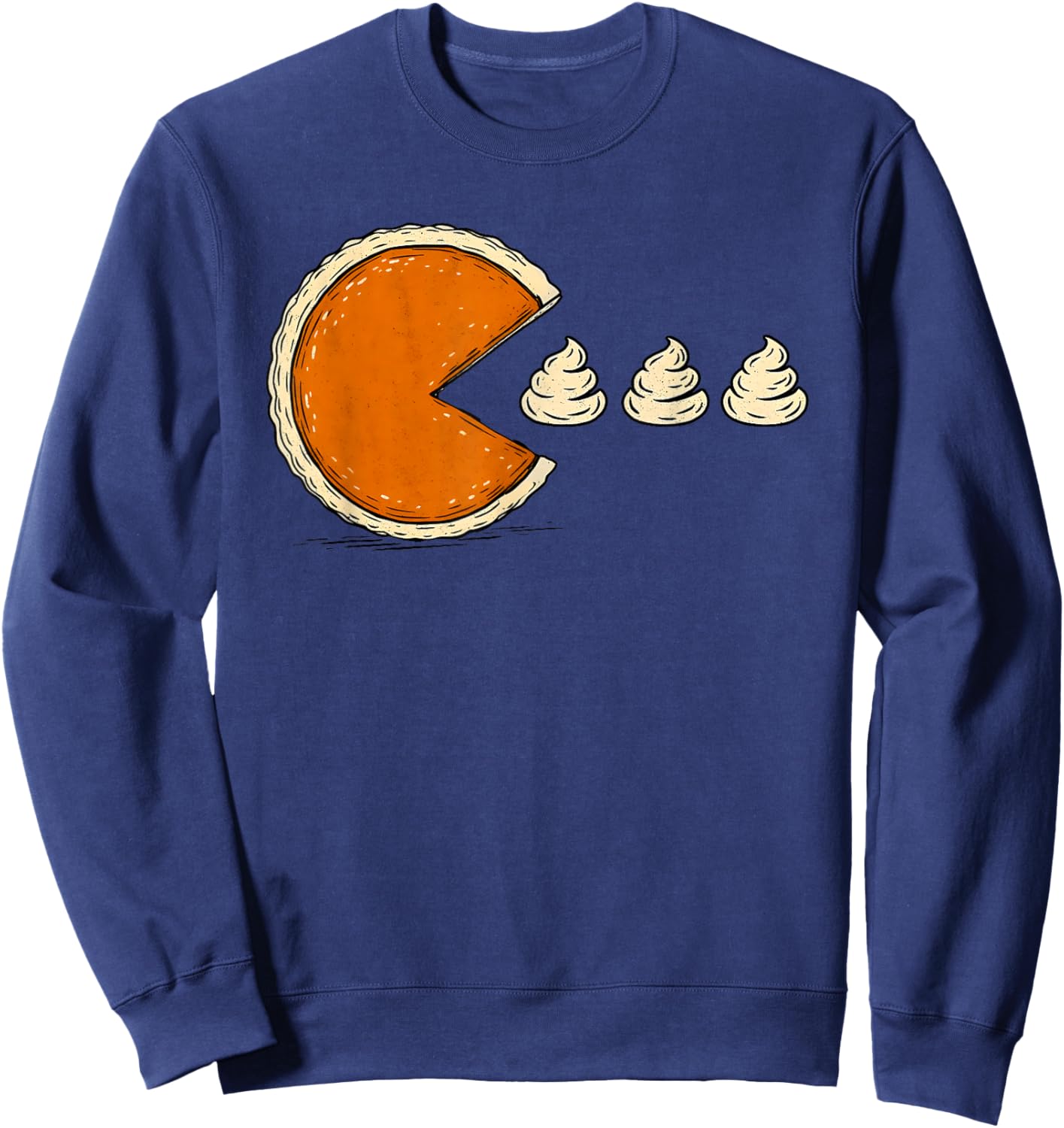 Funny Retro Arcade Game Thanksgiving Pumpkin Pie Chasing Sweatshirt - Sweatshirt | Navy