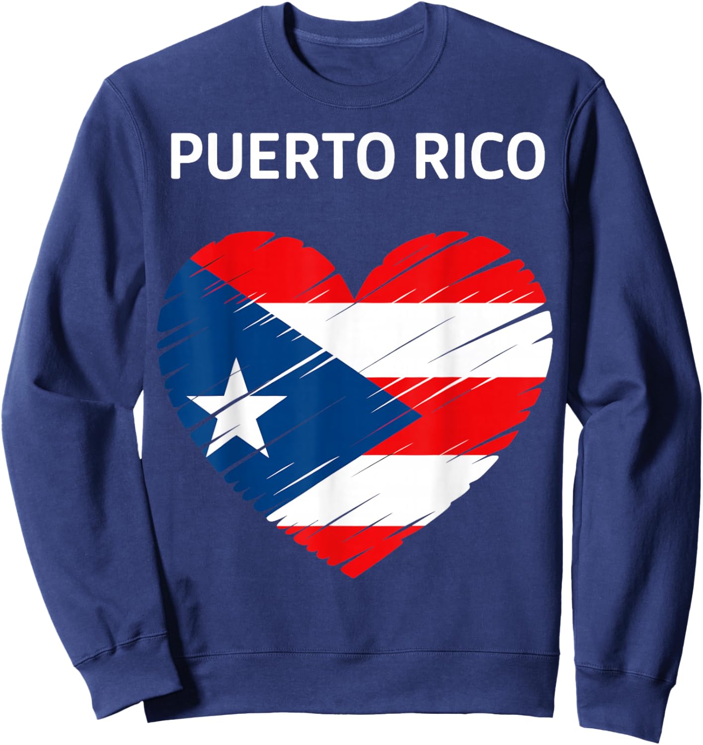 Puerto Rico Flag Heart Distressed Patriotic Pride Design Sweatshirt - Sweatshirt | Navy
