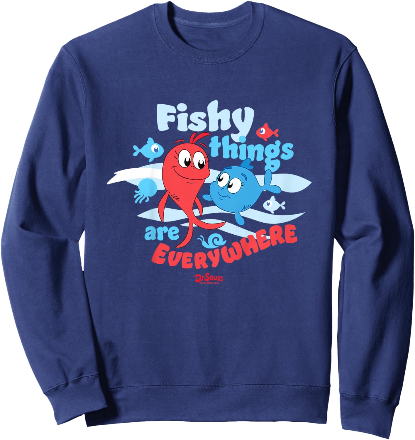 Red Fish, Blue Fish Fishy Things Officially Licensed Youth Sweatshirt - Sweatshirt | Navy