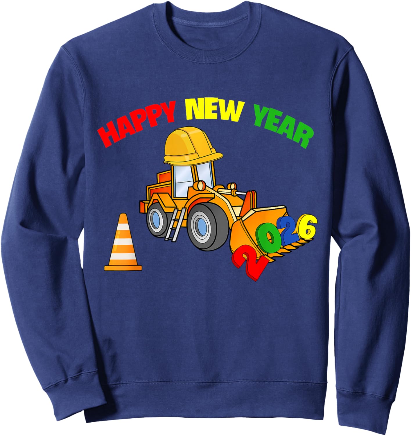 Kids Toddlers Boys Excavator Happy New Year 2026 NYE Party Sweatshirt - Sweatshirt | Navy