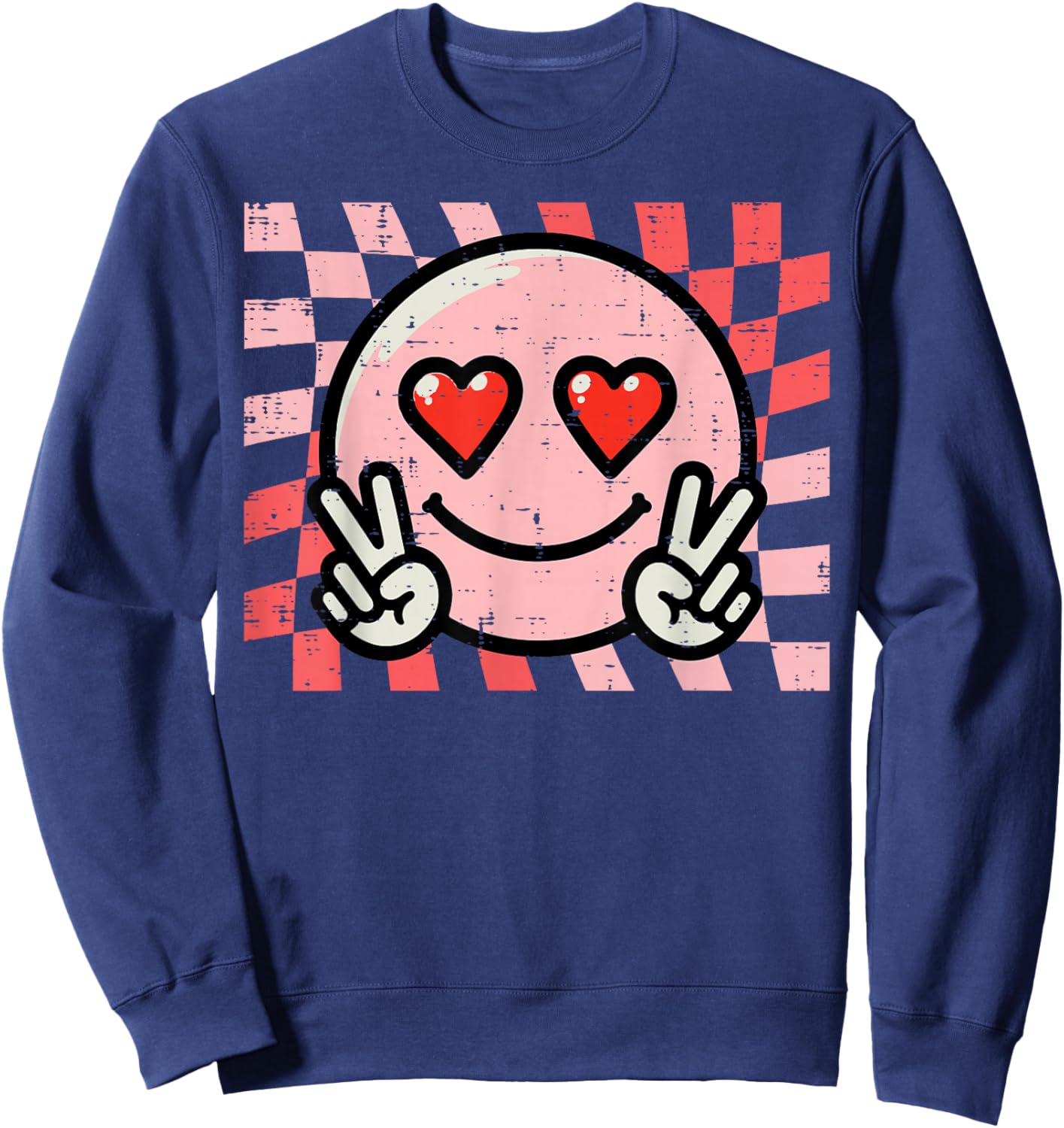 Valentines Day Face Peace Retro Groovy Women Men Kids Sweatshirt - Sweatshirt | Navy