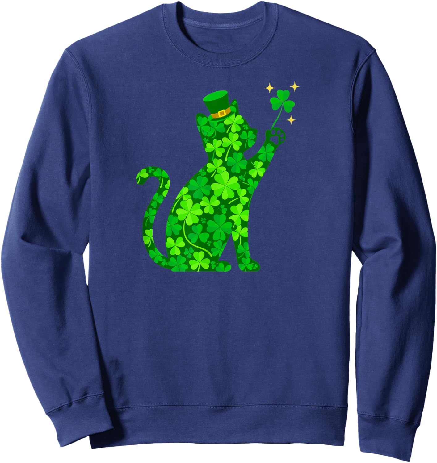 Shamrock Cat Graphic Saint Patrick Day Cat Sweatshirt - Sweatshirt | Navy
