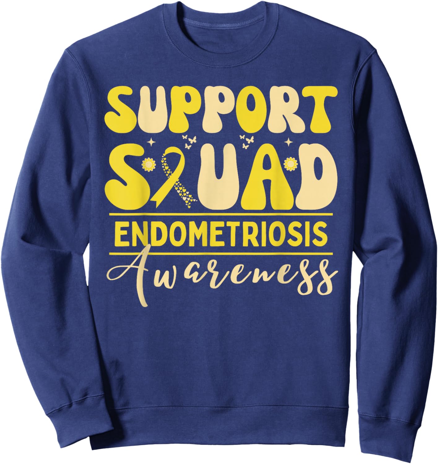 Support Squad Endometriosis Awareness Heart Yellow Ribbon Sweatshirt - Sweatshirt | Navy