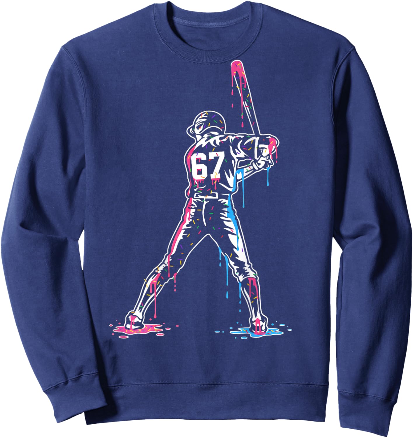 Baseball Ice Cream Drip 67 Boys and Girls Batter (On Back) Sweatshirt - Sweatshirt | Navy