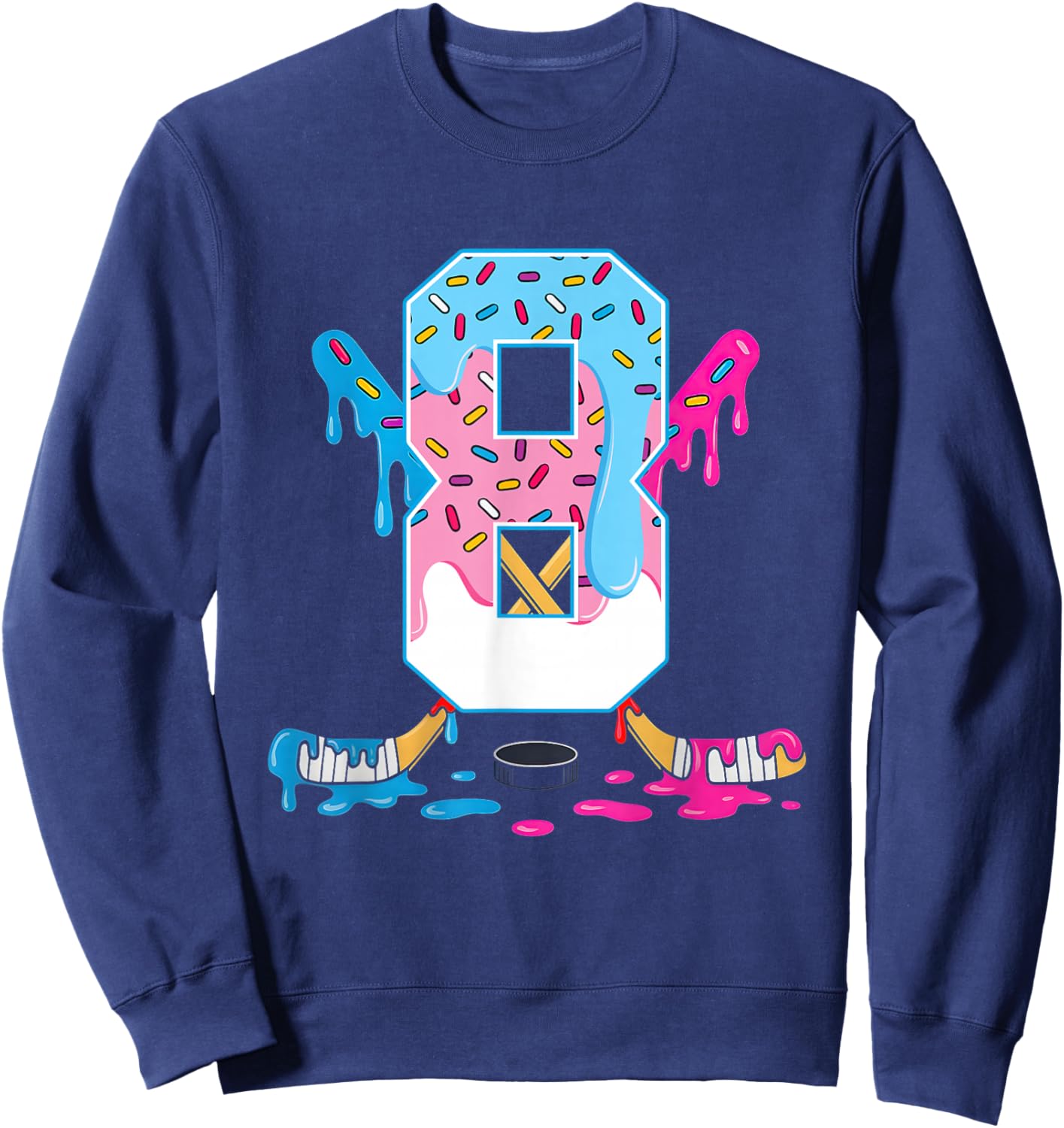 Hockey 8 Years Old Ice Cream Drip 8th Birthday Kids Gift Sweatshirt - Sweatshirt | Navy