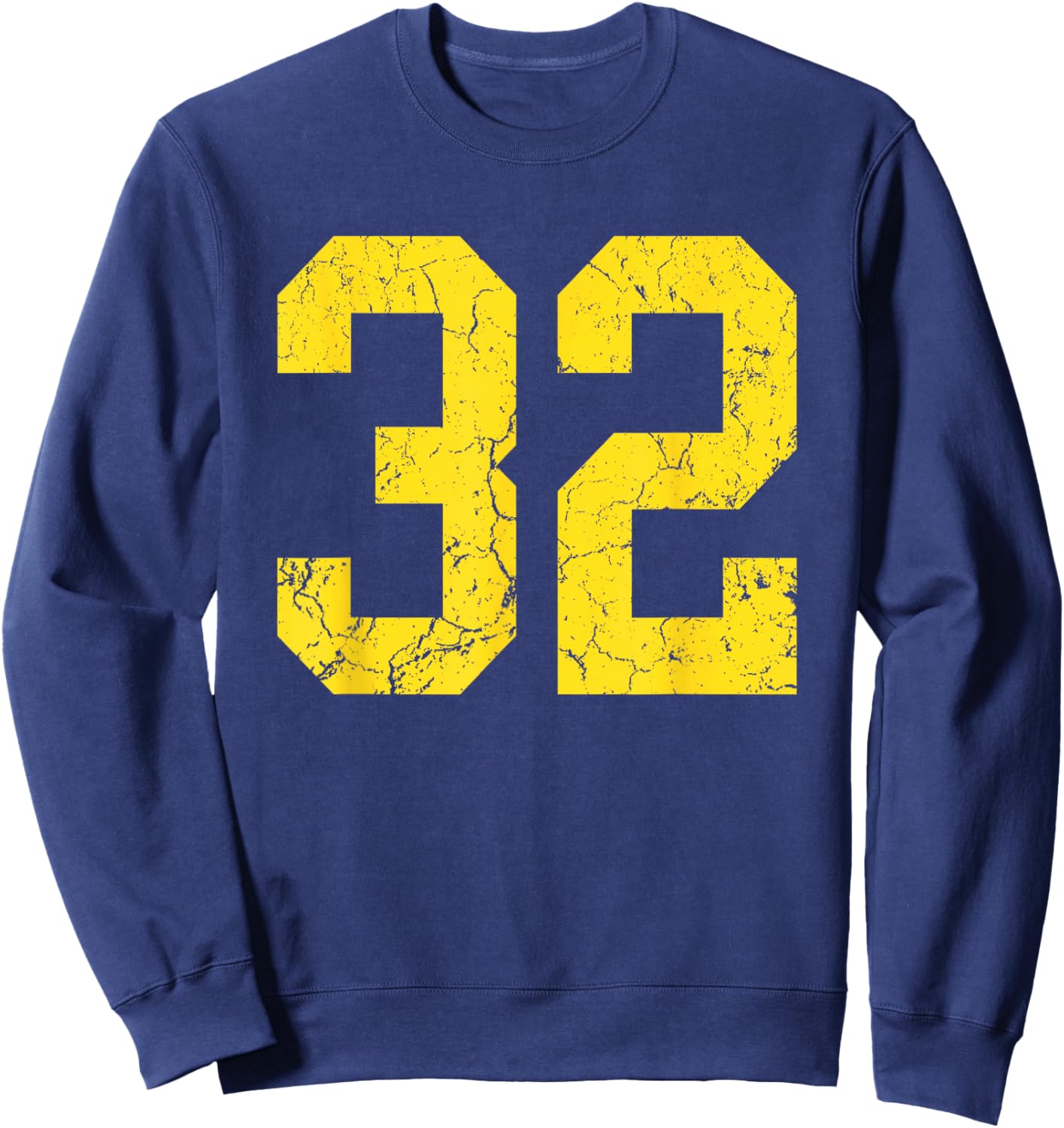 Distressed Bright Gold Number 32 Jersey Player Uniform #32 Sweatshirt - Sweatshirt | Navy