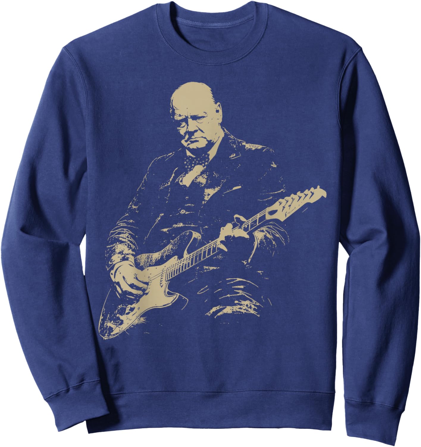 Winston Churchill Playing Electric Guitar Rocker Humor Sweatshirt - Sweatshirt | Navy