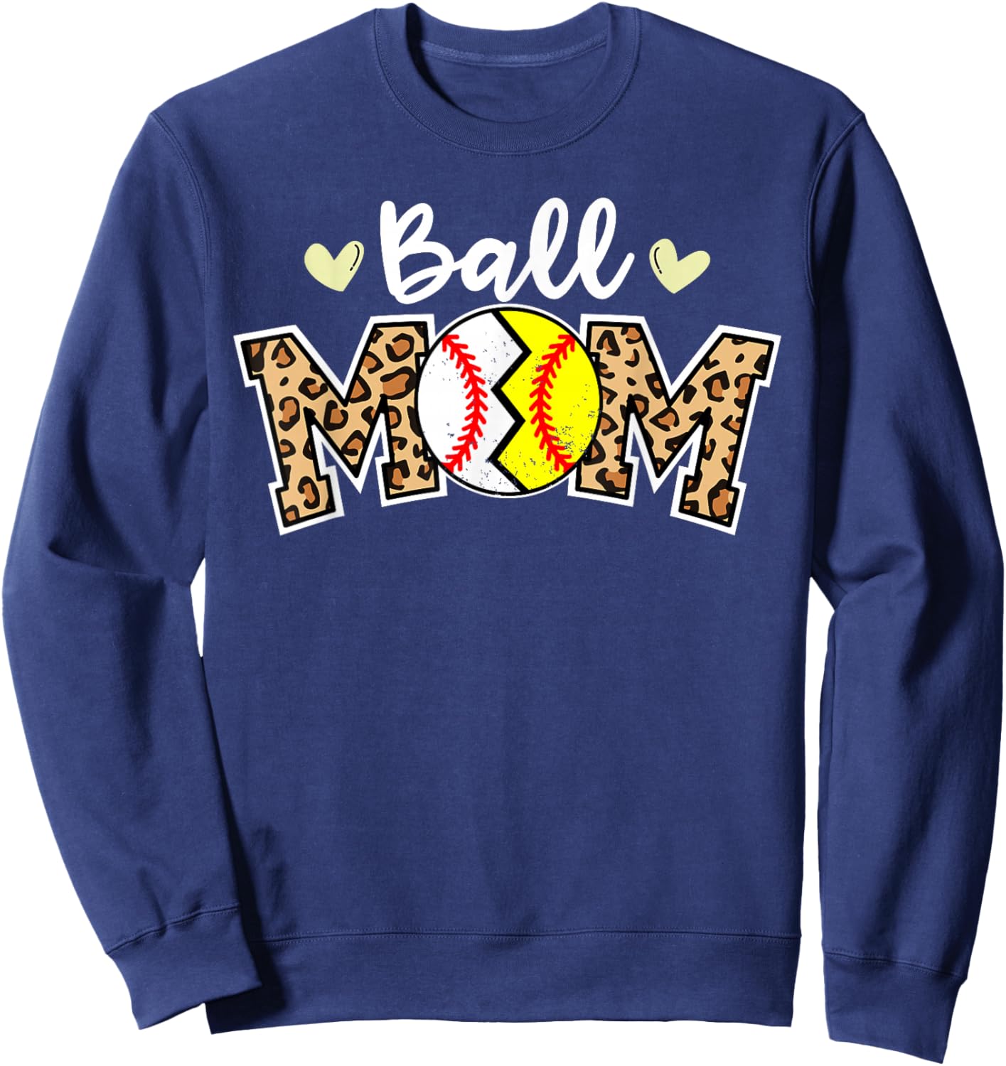 Ball Mom Leopard Funny Baseball Softball Player Mom Sweatshirt - Sweatshirt | Navy