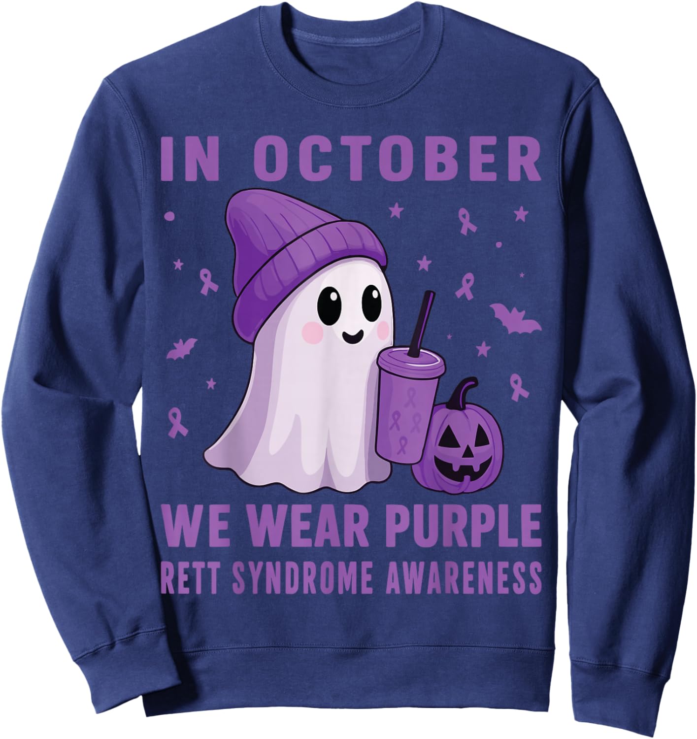 Halloween Boo Rett Syndrome Awareness in October Purple Sweatshirt - Sweatshirt | Navy