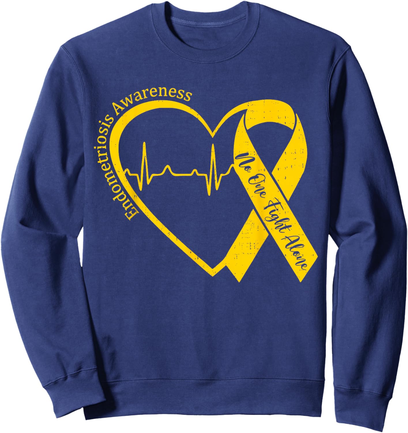 Endometriosis Awareness Heart Yellow Ribbon Endo Support Sweatshirt - Sweatshirt | Navy