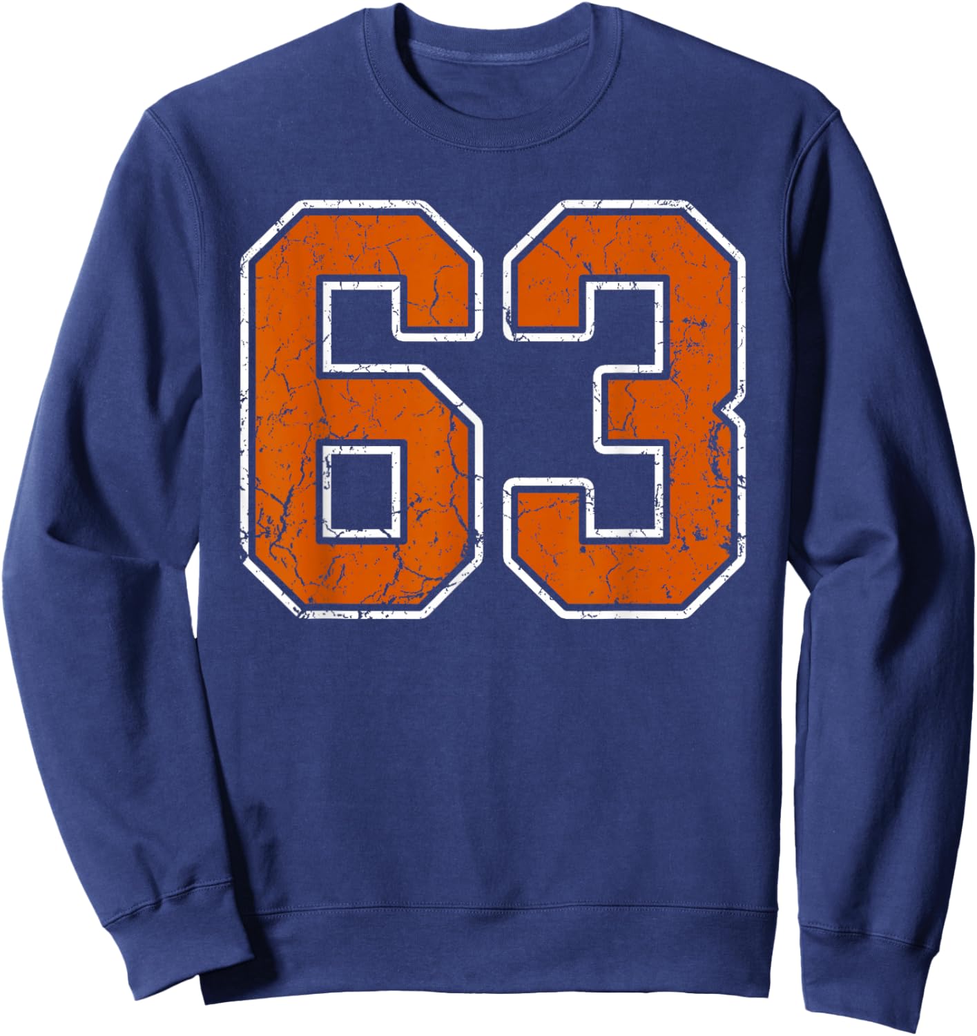 Grunge Burnt Orange and White #63 Sports Jersey Number 63 Sweatshirt - Sweatshirt | Navy
