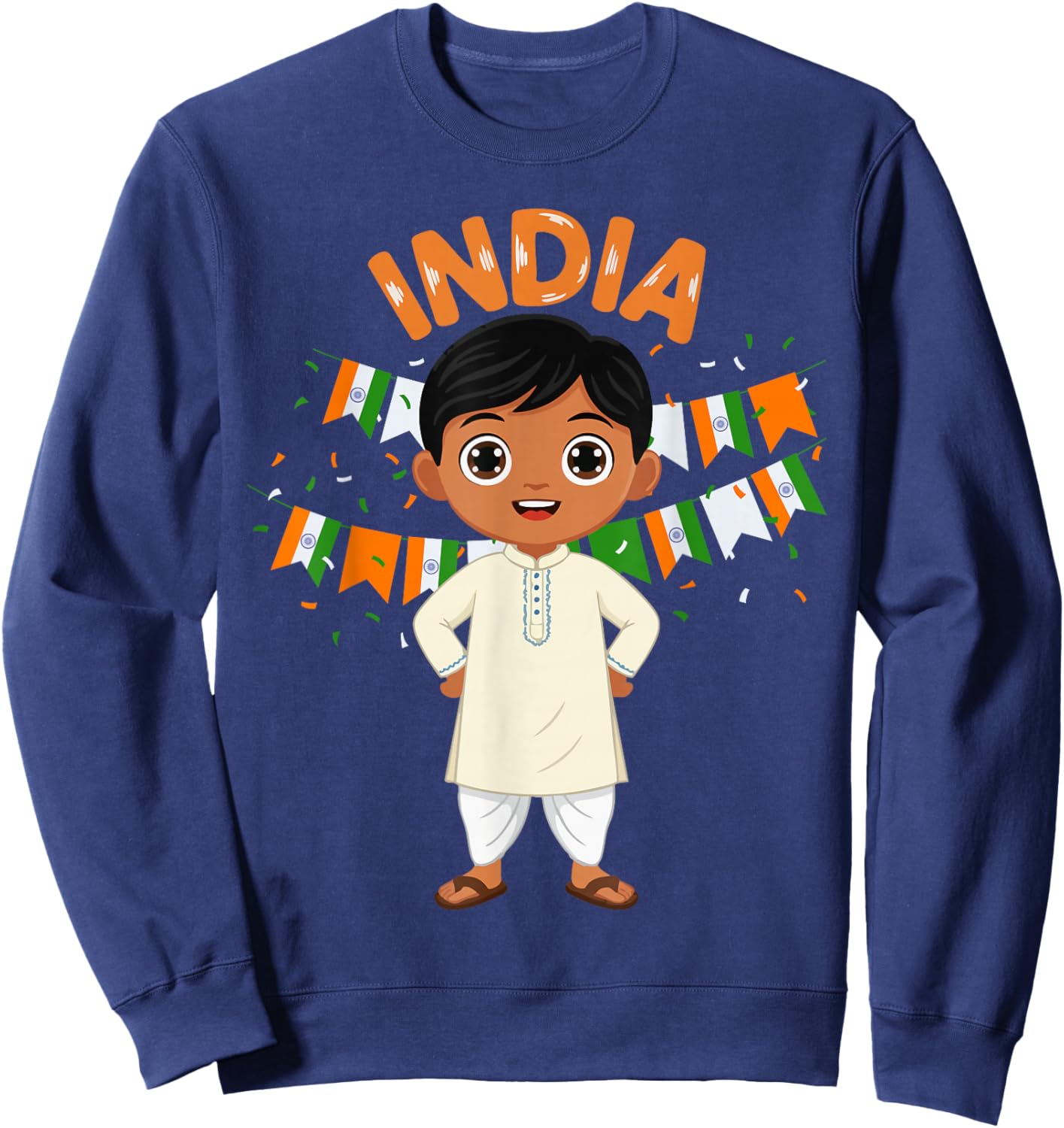 India Indian Boy Traditional Outfit Wear Flag Heritage Sweatshirt - Sweatshirt | Navy