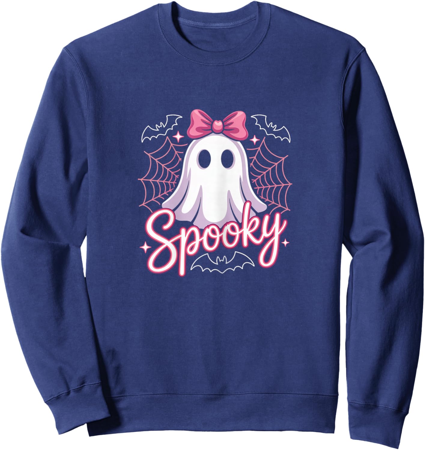 Spooky Ghost with Pink Bow Sweatshirt - Sweatshirt | Navy