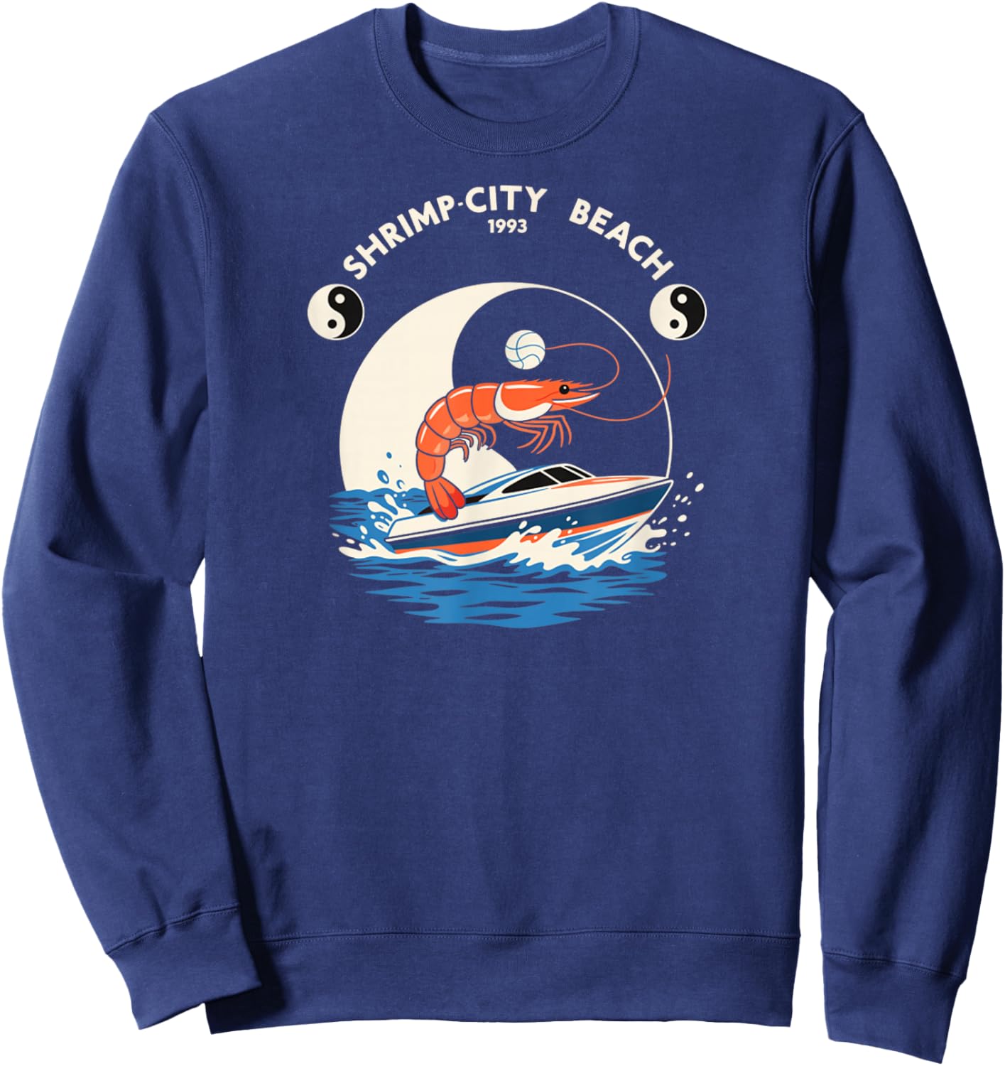 Vintage Shrimp City Beach 1993 Music Rock Shrimp Surfing Sweatshirt - Sweatshirt | Navy