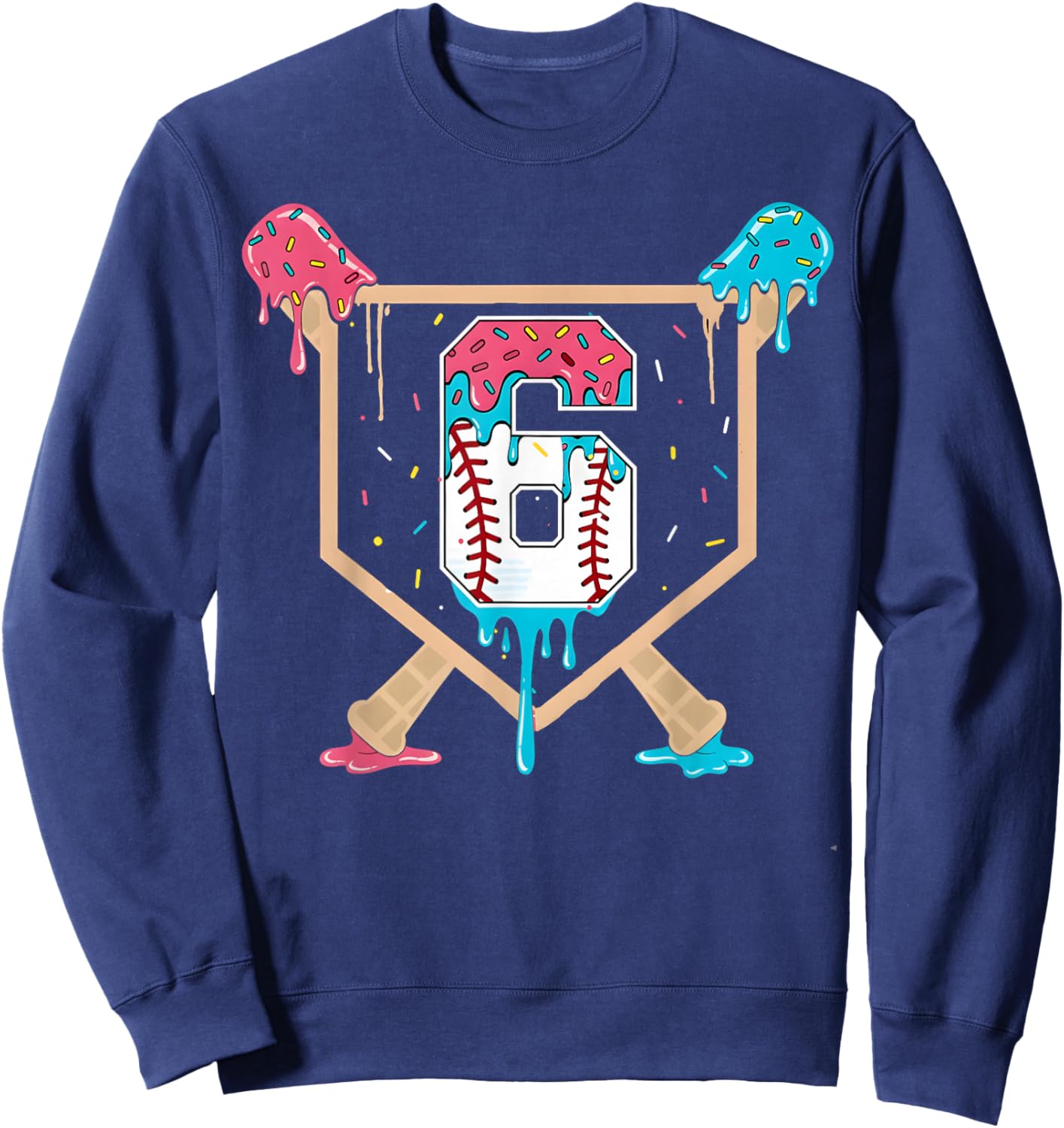 Baseball 6 Year Old Ice Cream Drip 6th Birthday Boys Player Sweatshirt - Sweatshirt | Navy