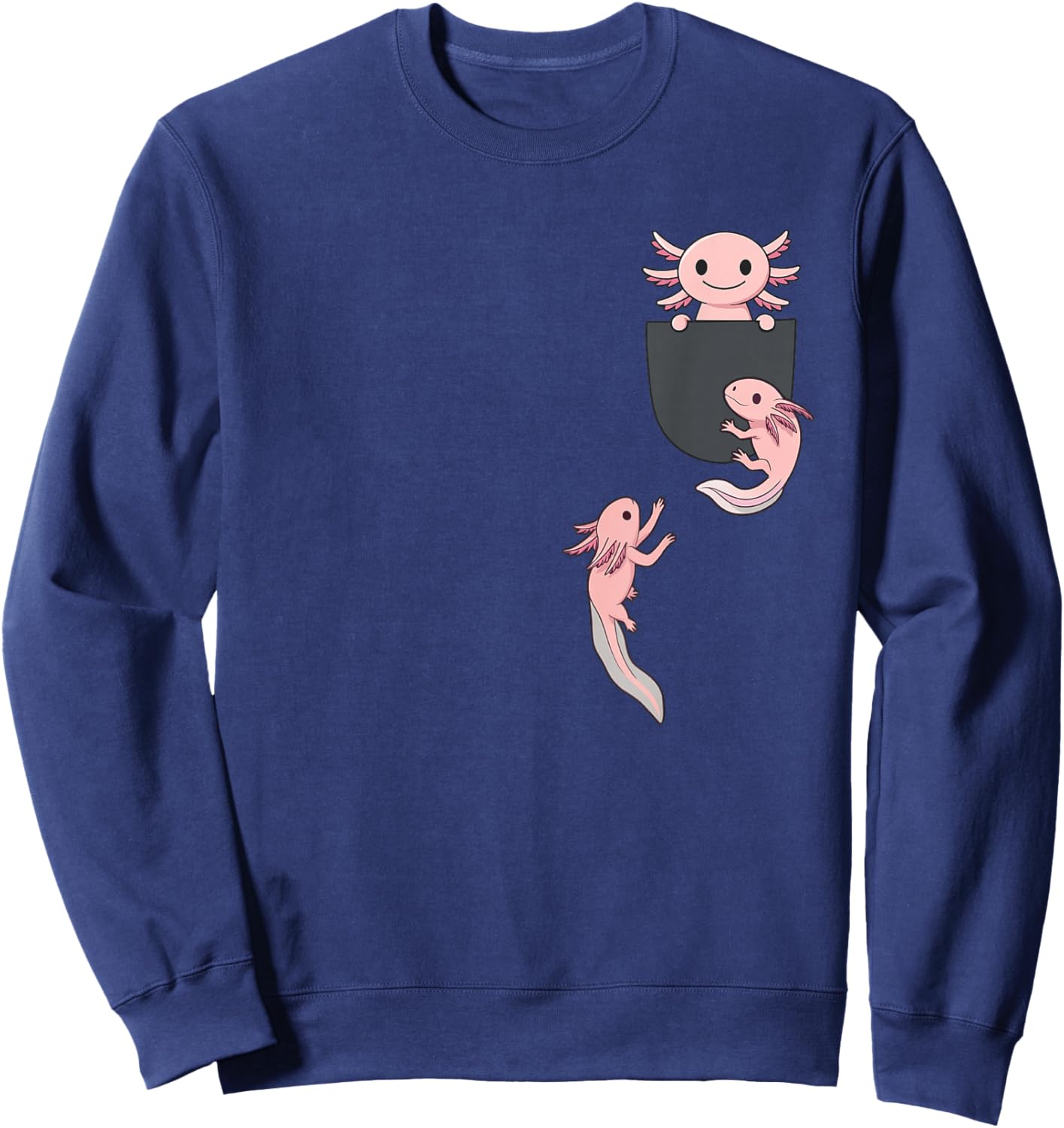 Cute Little Axolotl Playing Climbing in Pocket Men Women Kid Sweatshirt - Sweatshirt | Navy