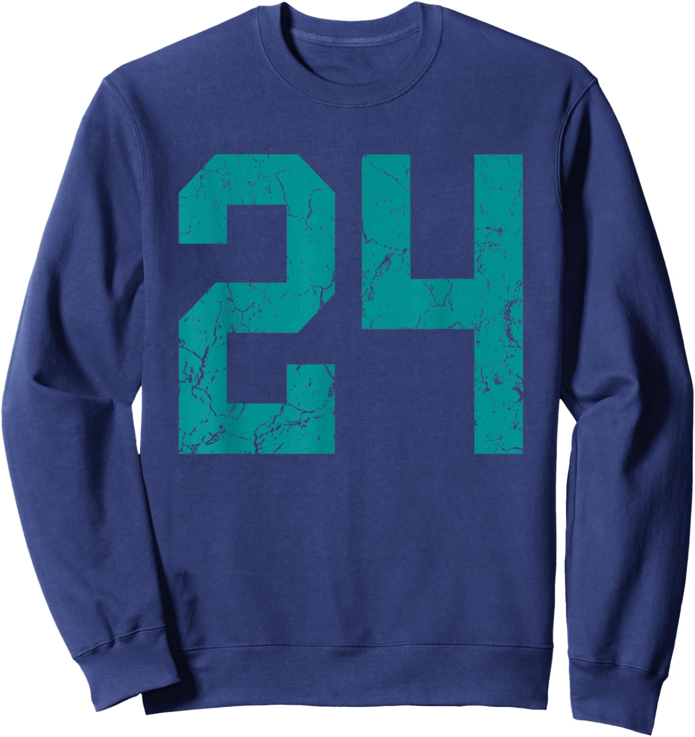 Distressed Teal Number 24 Jersey Player Uniform #24 Fan Sweatshirt - Sweatshirt | Navy