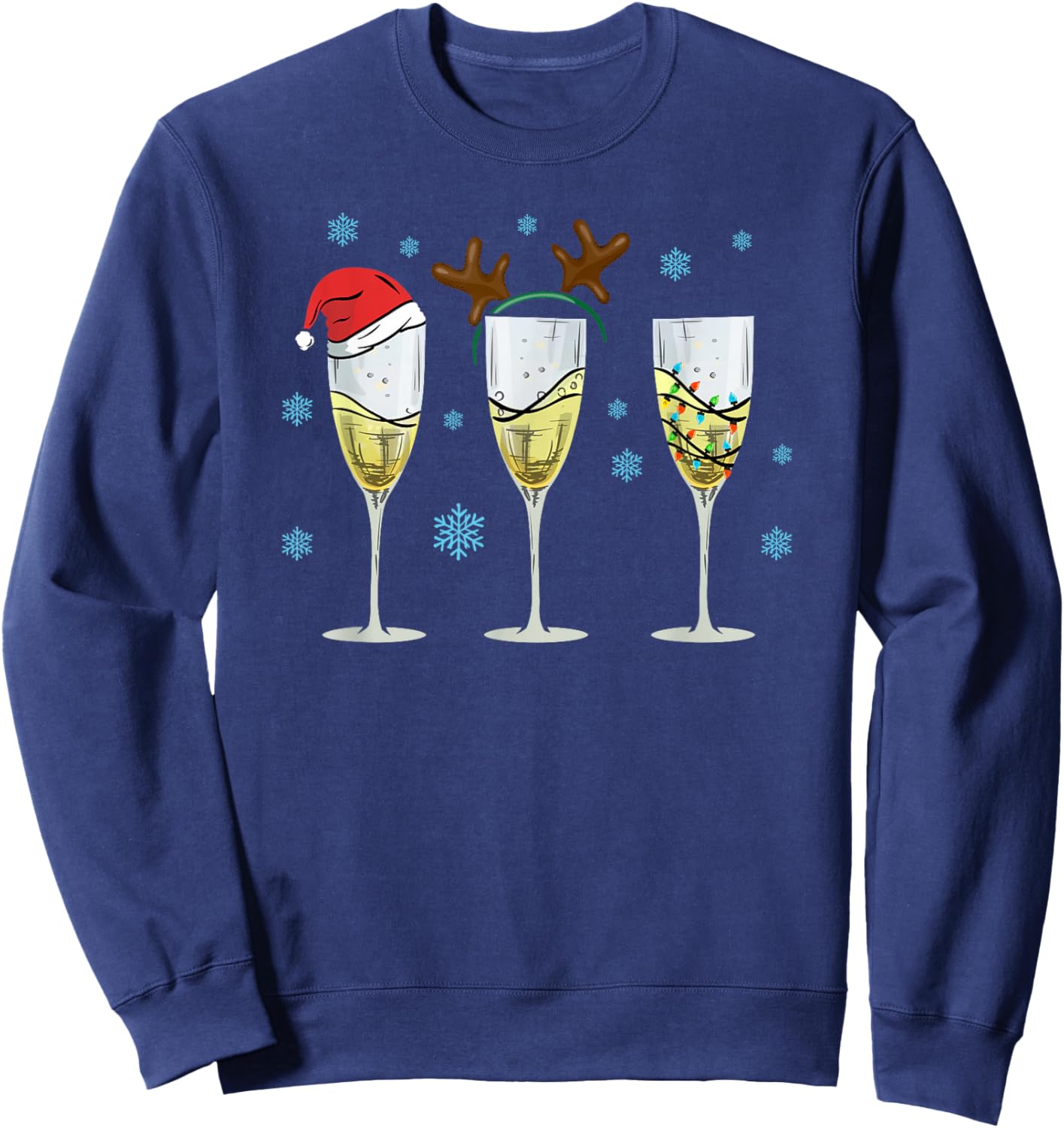 Funny Christmas Men Women Champagne Ugly Christmas Sweatshirt - Sweatshirt | Navy