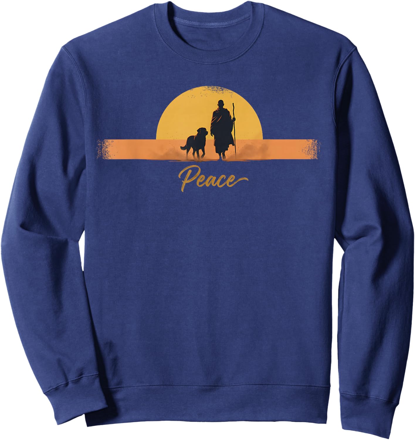 Peace Minimalist Zen Art Walk for Peace Monks with Aloka Dog Sweatshirt - Sweatshirt | Navy
