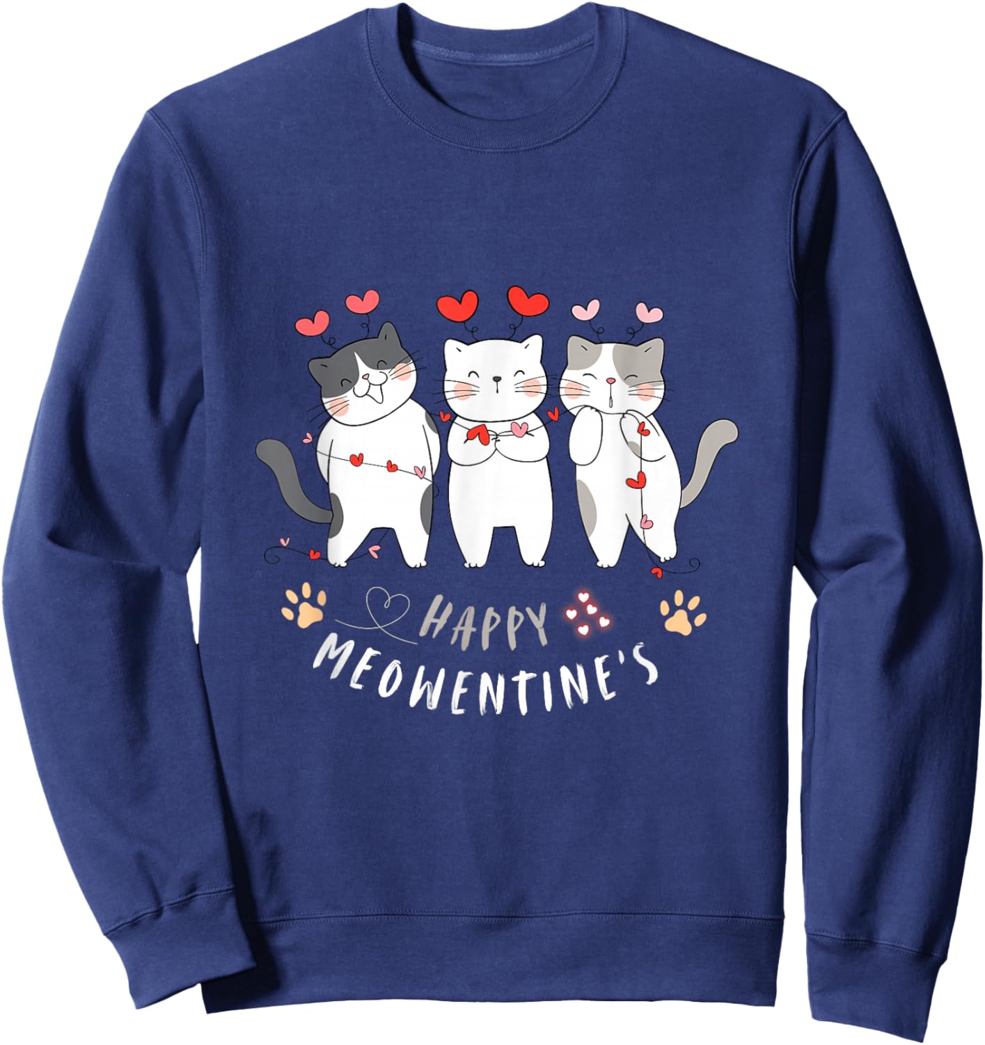 Happy Meowentines Cute Valentine Cat Shirts Men Sweatshirt - Sweatshirt | Navy