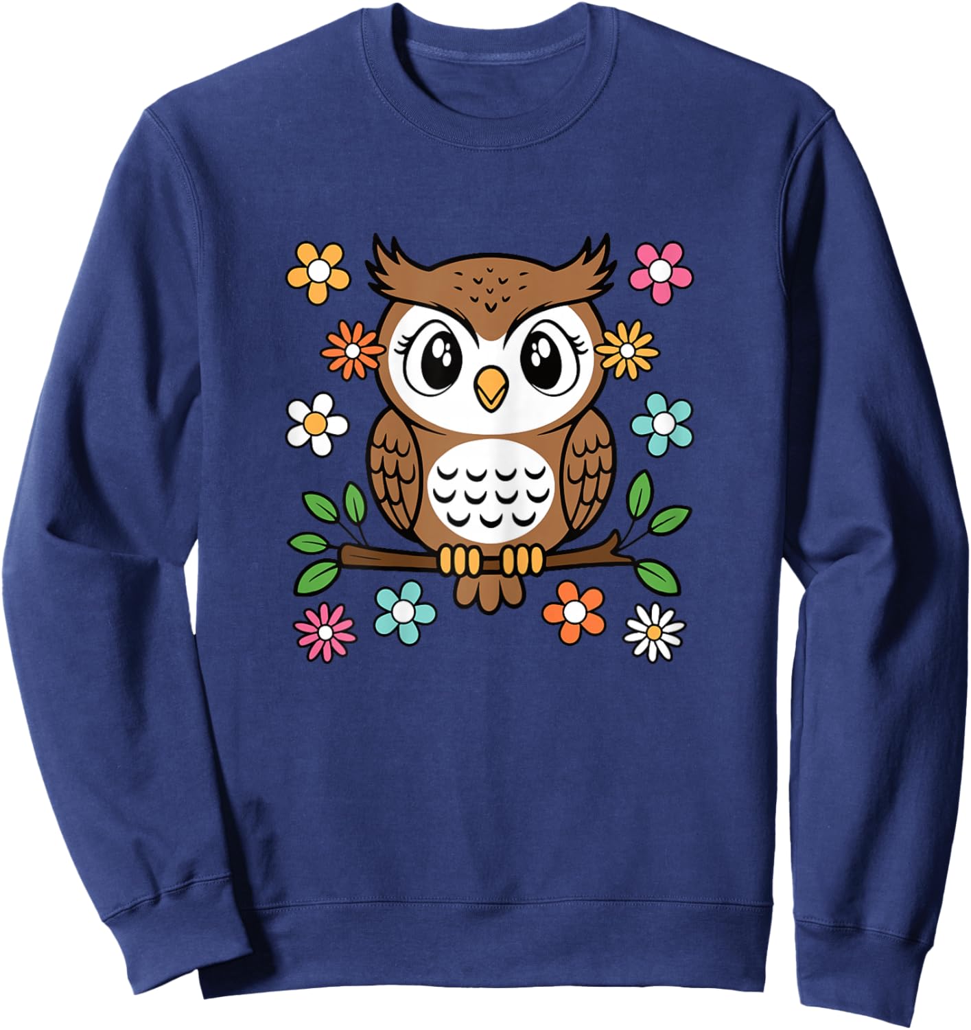 Cute Owl Lover Groovy Kawaii Animal Women Girls Kids Sweatshirt - Sweatshirt | Navy