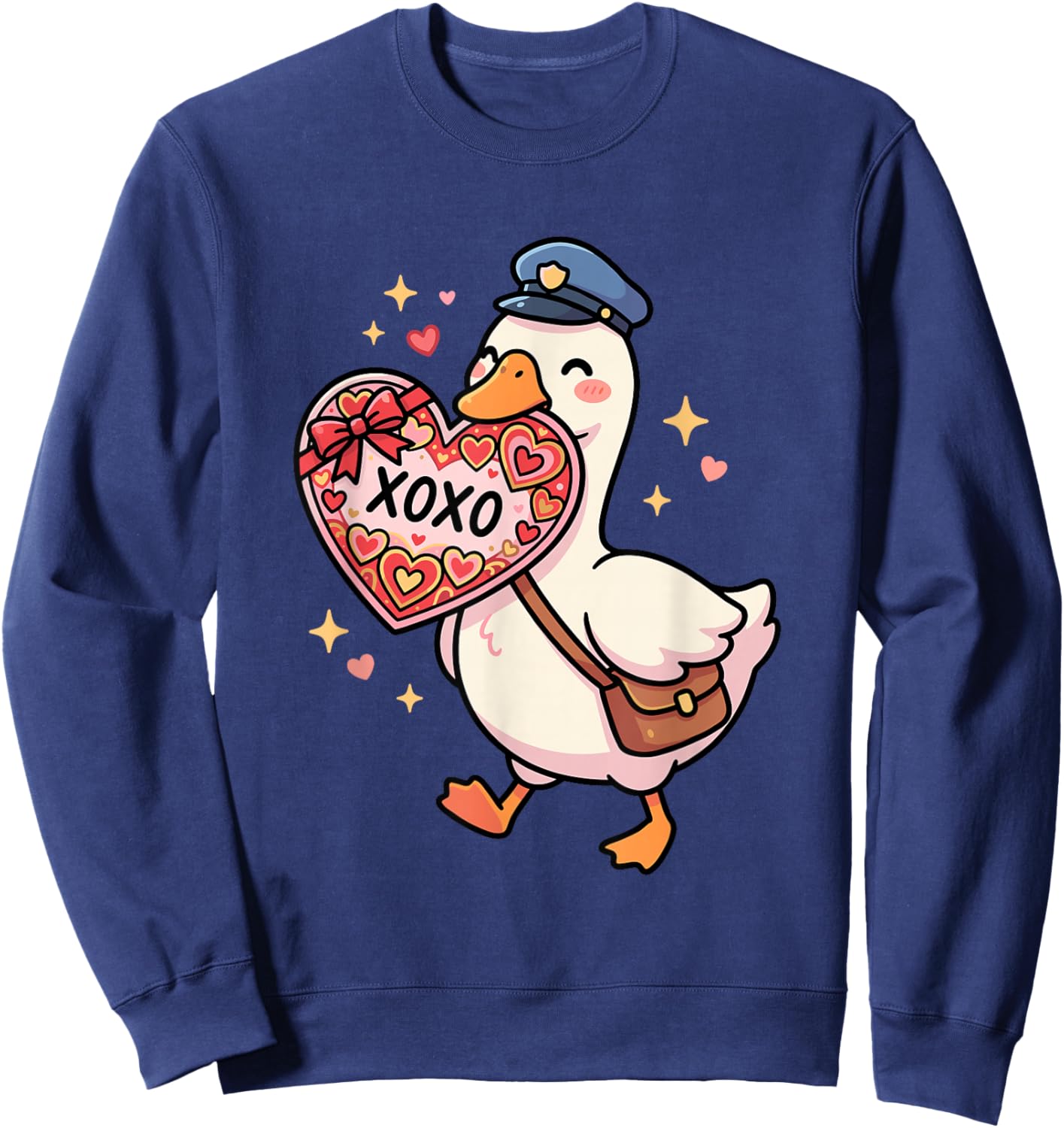 Cute Goose Mailman Valentine's Day XOXO Heart Love Sweatshirt - Sweatshirt | Navy