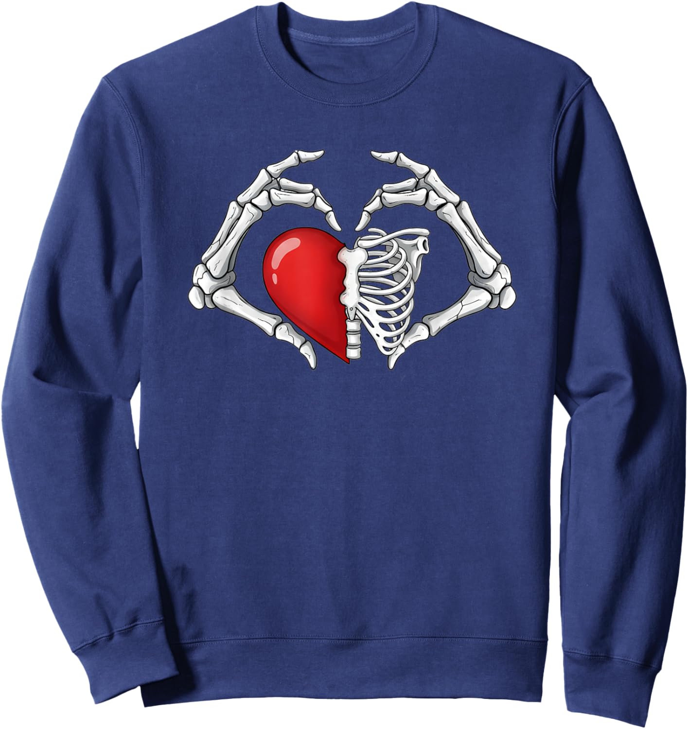 Valentine Skull Skeleton Hand Holding Red Heart Love Girls Sweatshirt - Sweatshirt | Navy