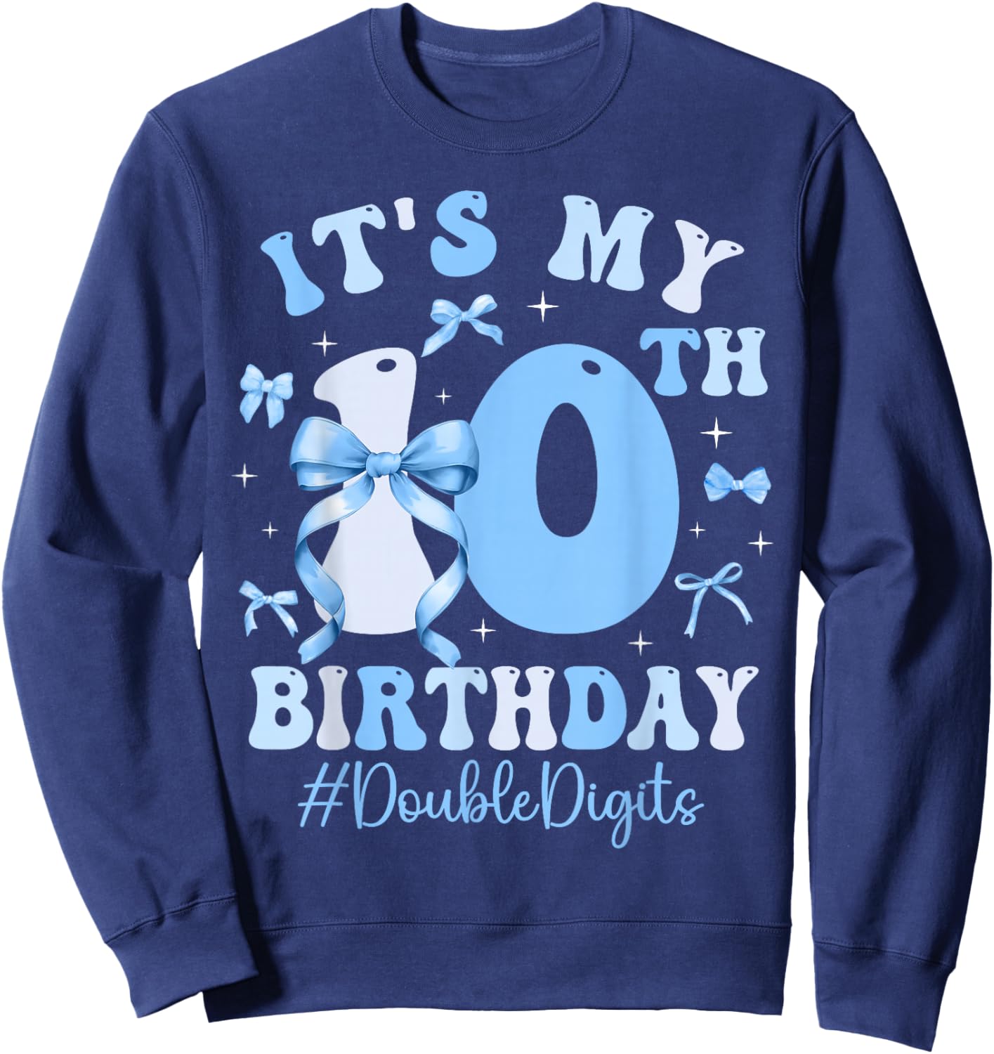 10 Year Old It's My 10th Birthday Girl Blue Coquette Bow Sweatshirt - Sweatshirt | Navy