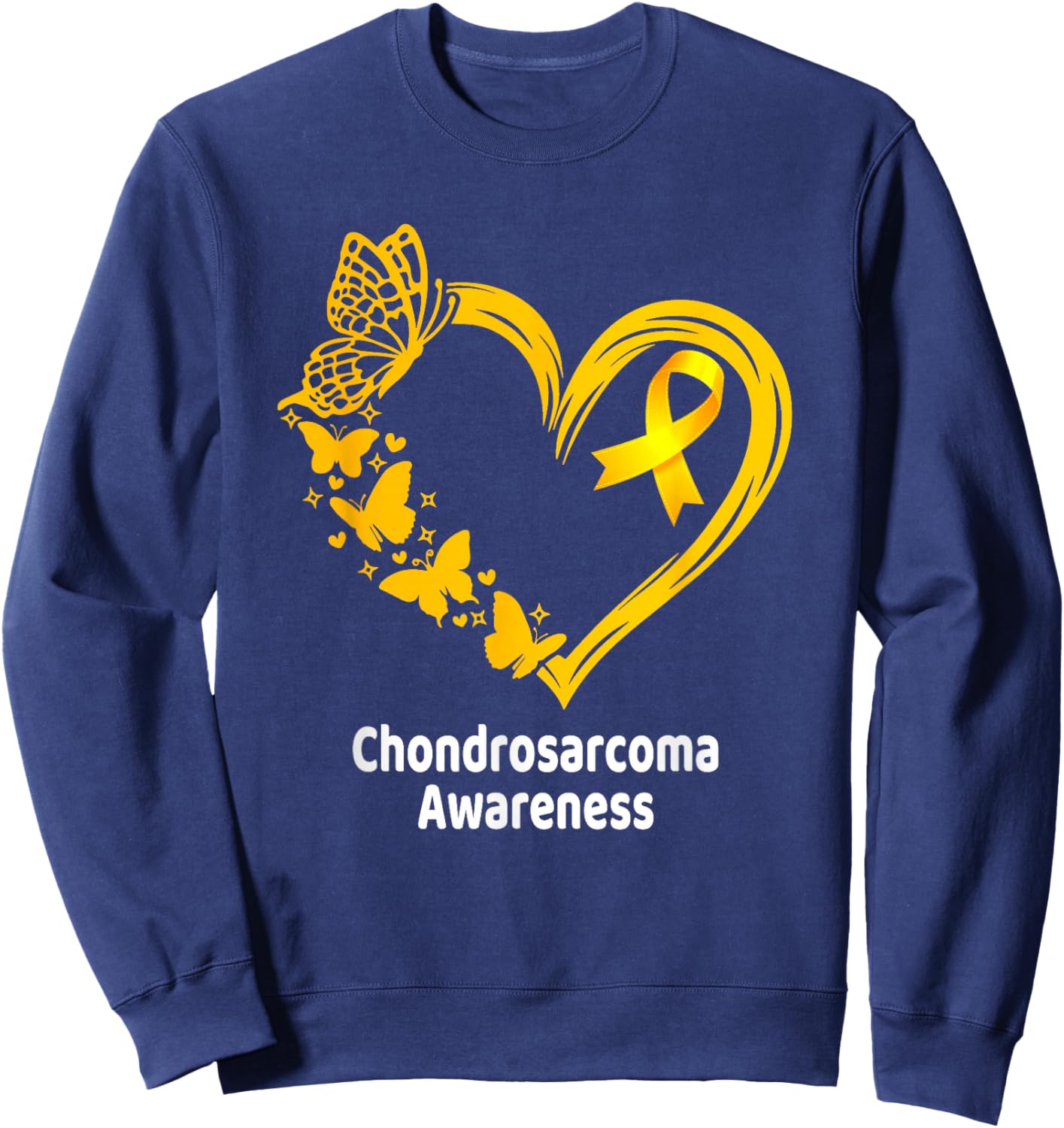 Chondrosarcoma Awareness Heart Butterfly Sweatshirt - Sweatshirt | Navy