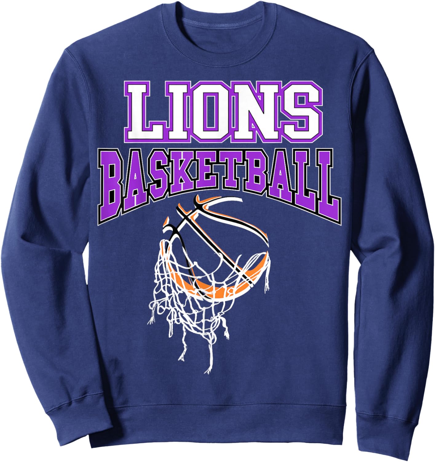 Lions Basketball Mom Purple Lion Pride School Spirit Game Sweatshirt - Sweatshirt | Navy