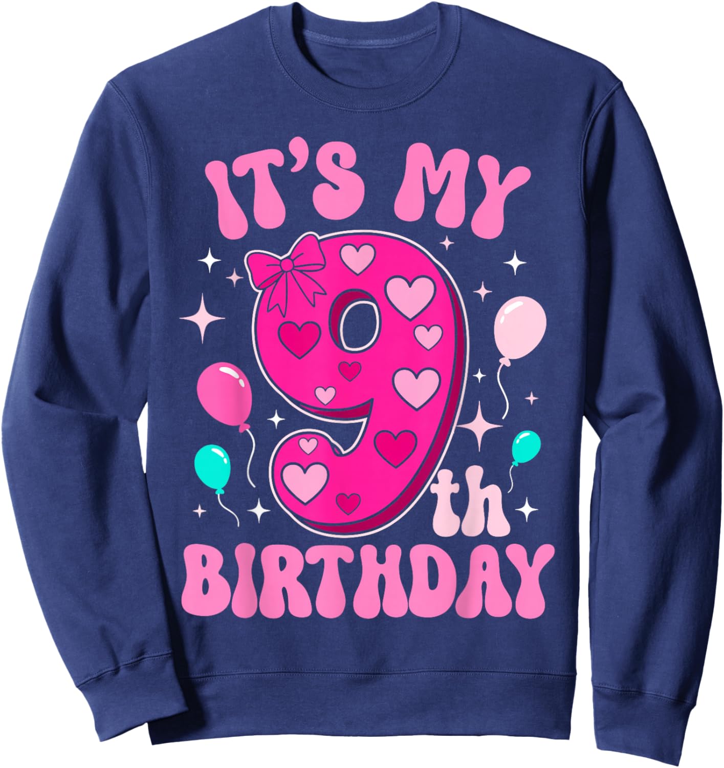 9 Year Old Pink Coquette Bow It's My 9th Birthday Girl Sweatshirt - Sweatshirt | Navy