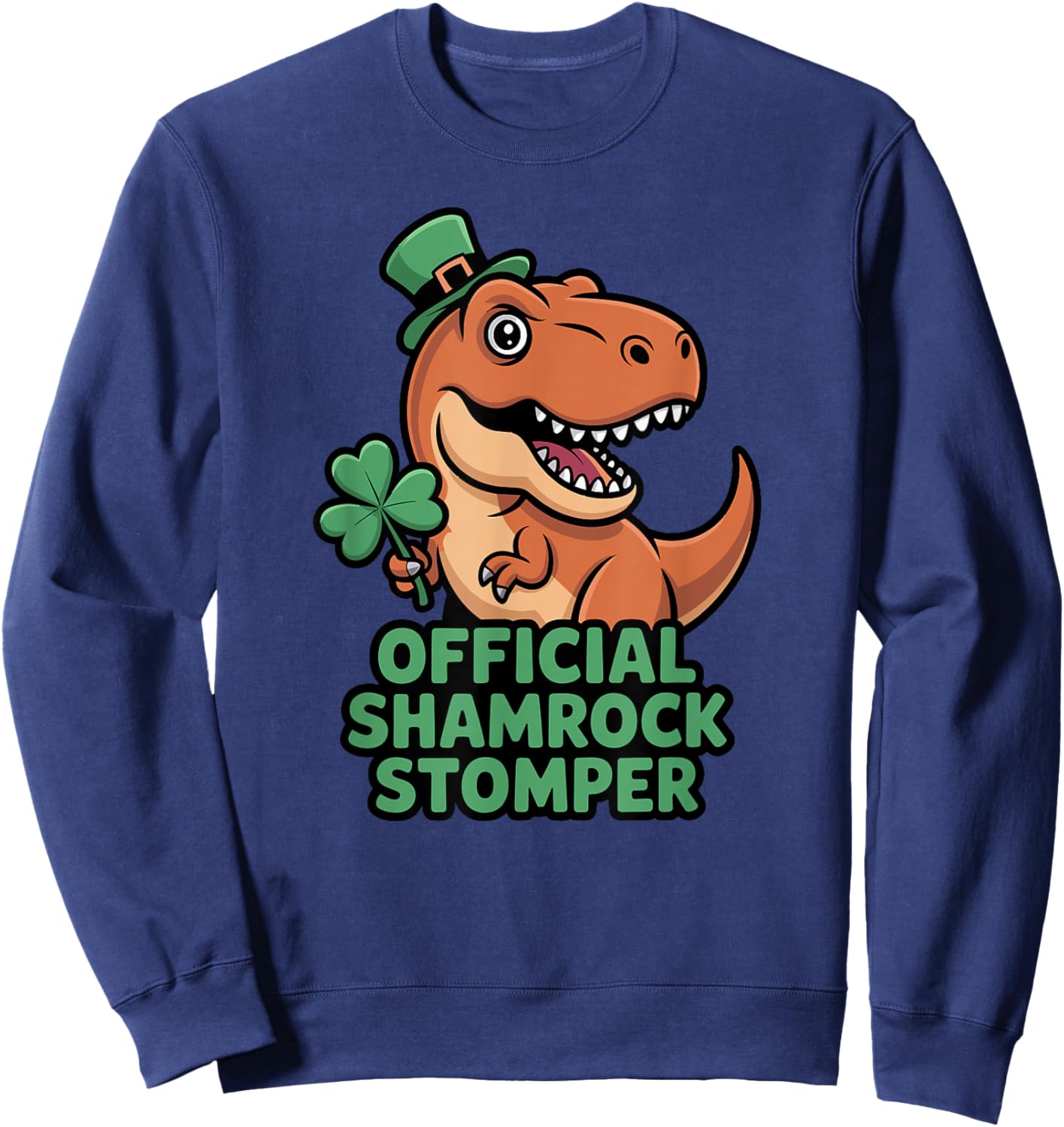 Official Shamrock Stomper St Patricks Day T-Rex Dinosaur Boy Sweatshirt - Sweatshirt | Navy