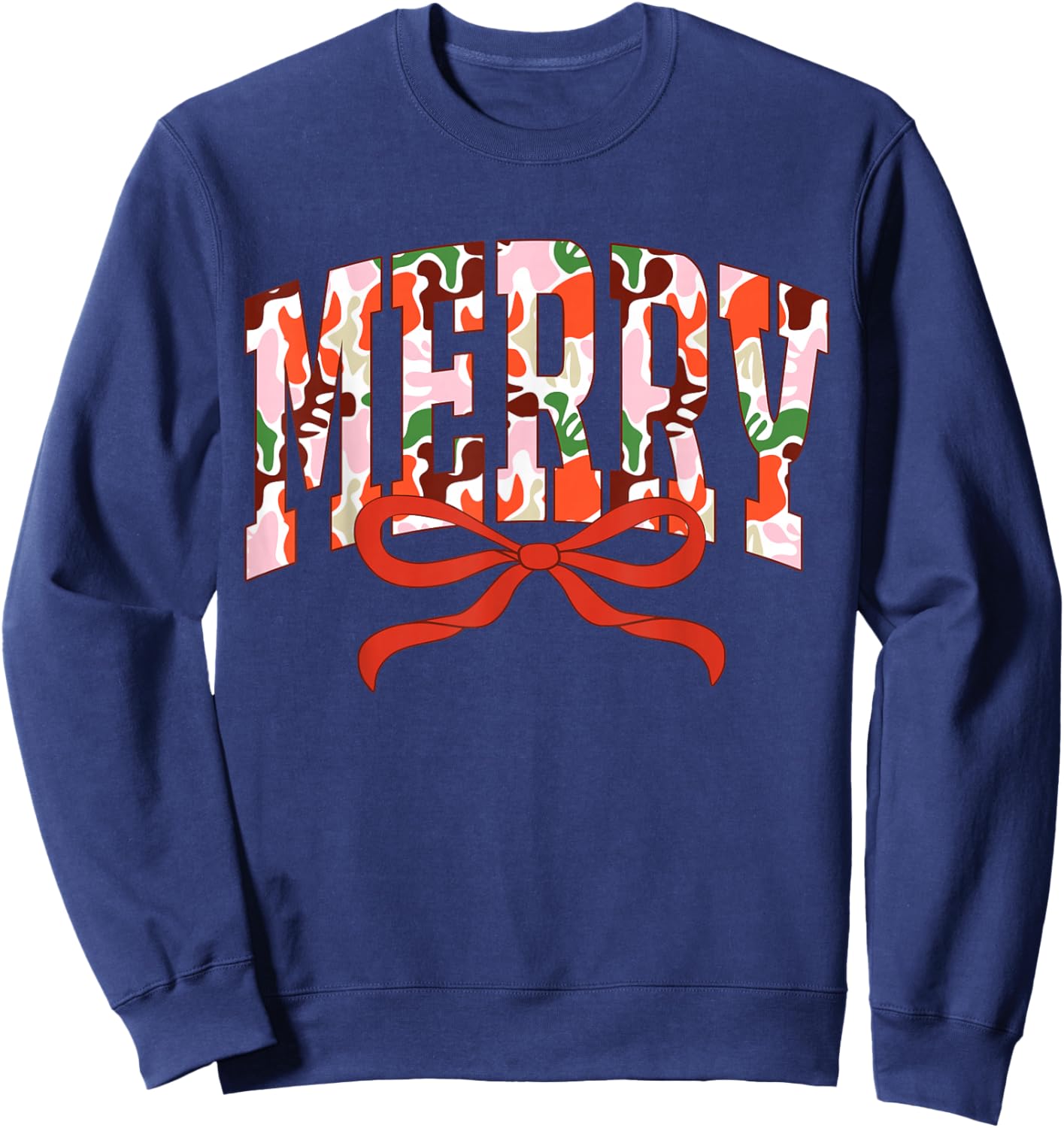 Camo Merry Coquette Bow Camouflage Happy Christmas Family Sweatshirt - Sweatshirt | Navy