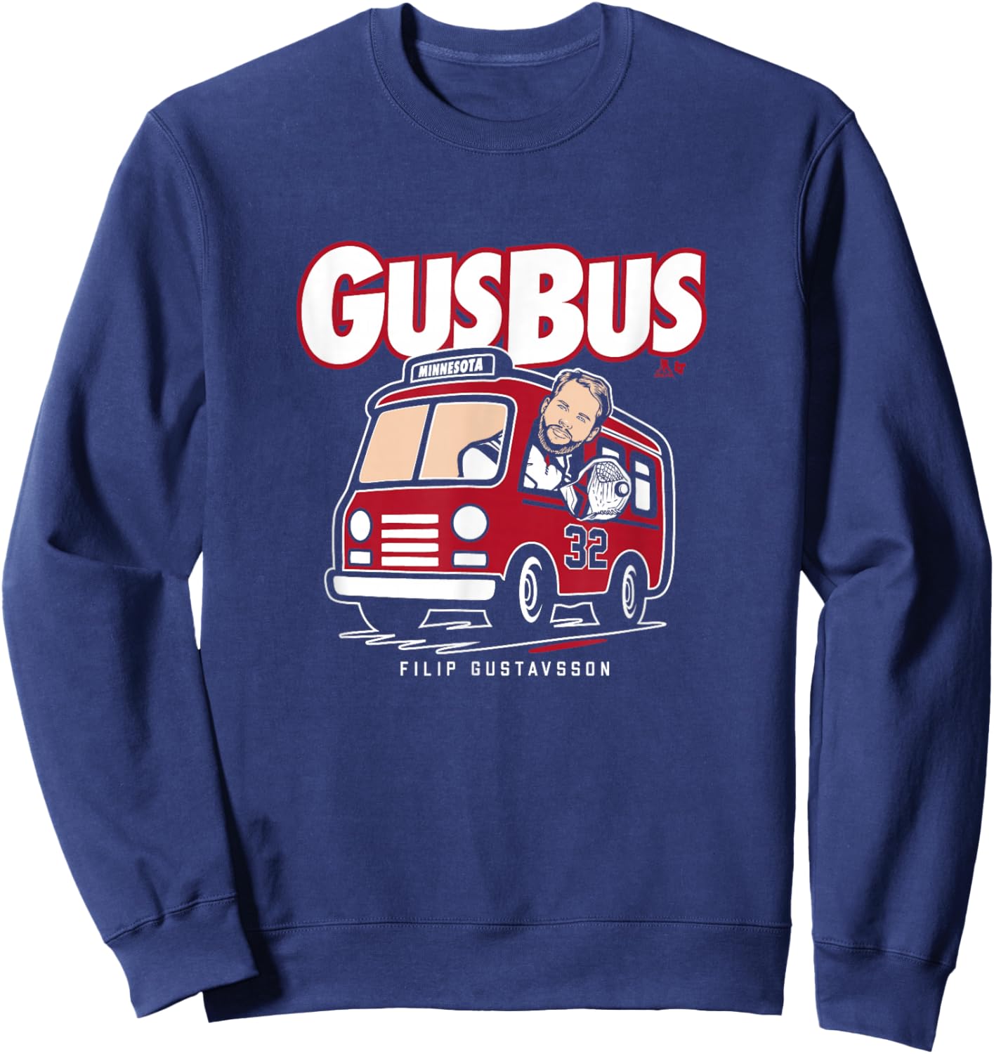 Filip Gustavsson - Hop On The Gus Bus - Minnesota Hockey Sweatshirt - Sweatshirt | Navy