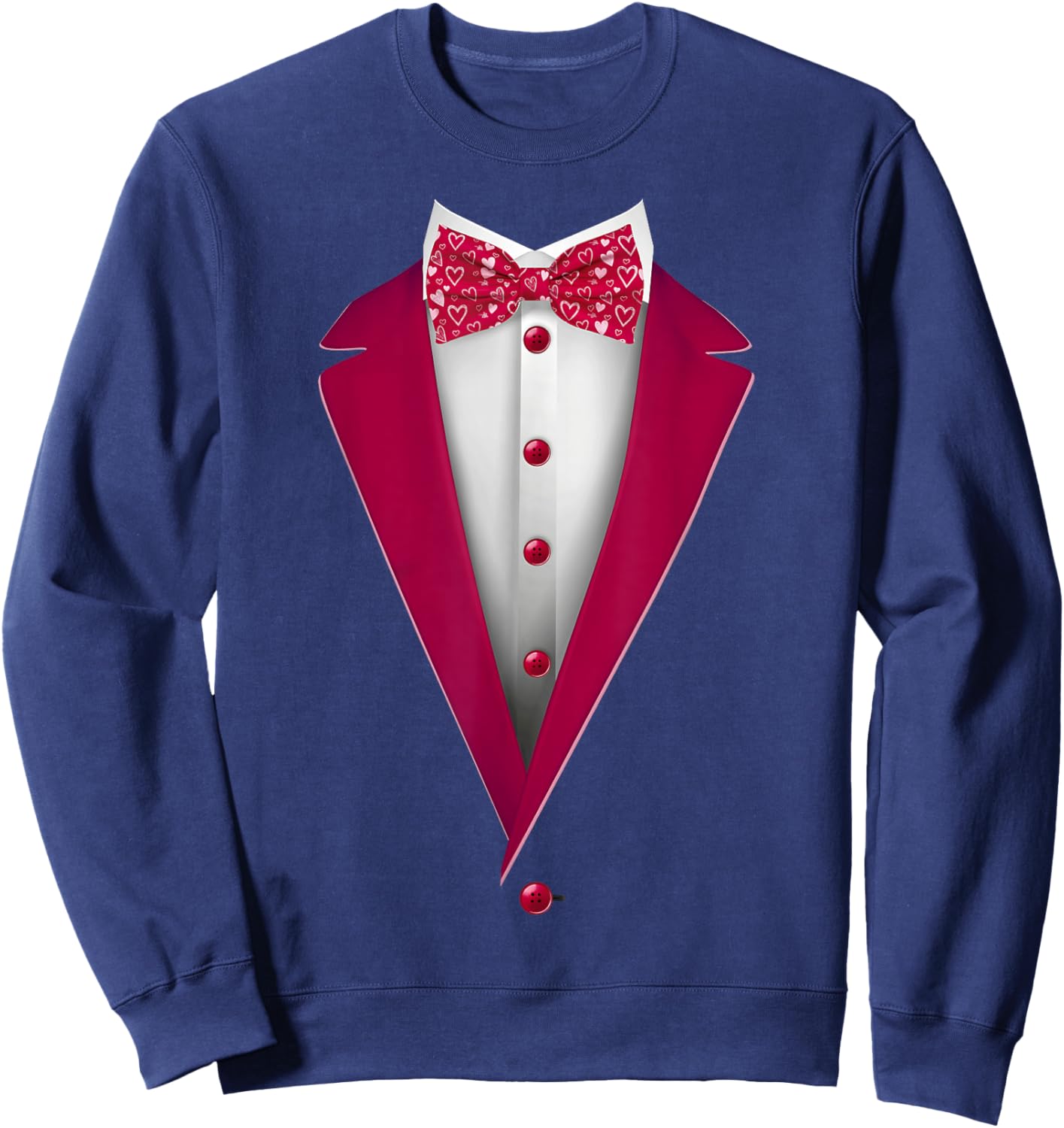 Tuxedo Bow Tie with Cute Hearts for Valentines Day Sweatshirt - Sweatshirt | Navy