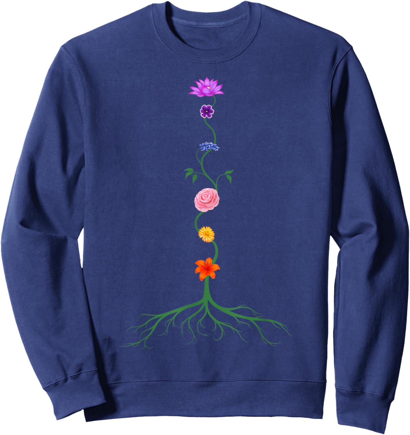Seven Chakras as Chakra Colored Flowers, Yoga and Meditation Sweatshirt - Sweatshirt | Navy