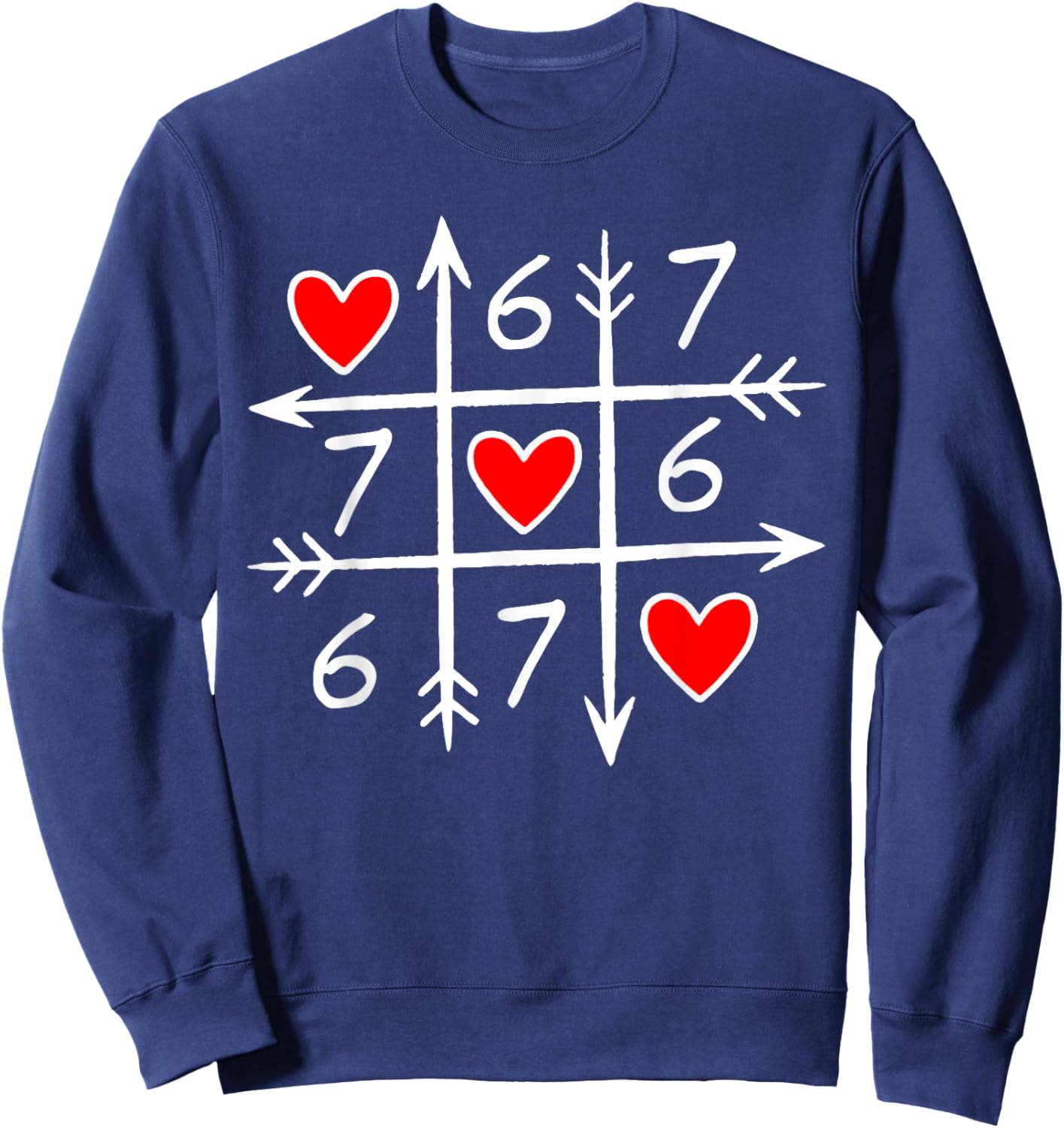 Funny 6 7 Meme Heart Gen Alpha Six Seven 67 Valentine’s Day Sweatshirt - Sweatshirt | Navy