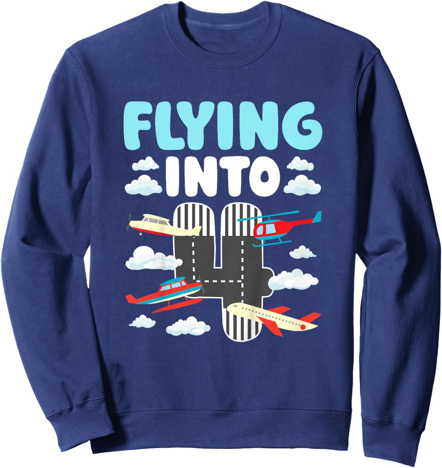 4th Airplane Birthday Party 4 Year Old Pilot Birthday Sweatshirt - Sweatshirt | Navy