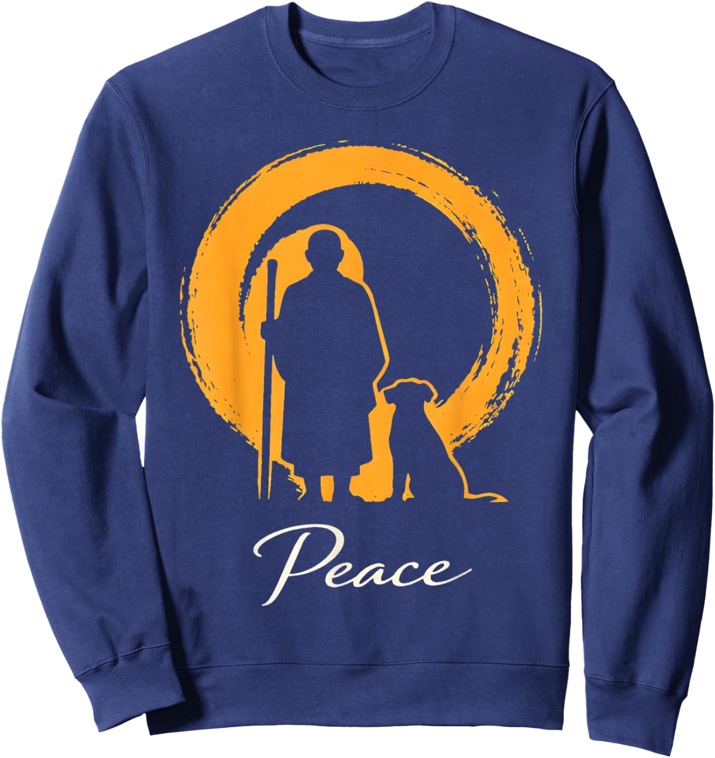 Minimalist Zen Art Walk for Peace Monks with Aloka Dog Sweatshirt - Sweatshirt | Navy