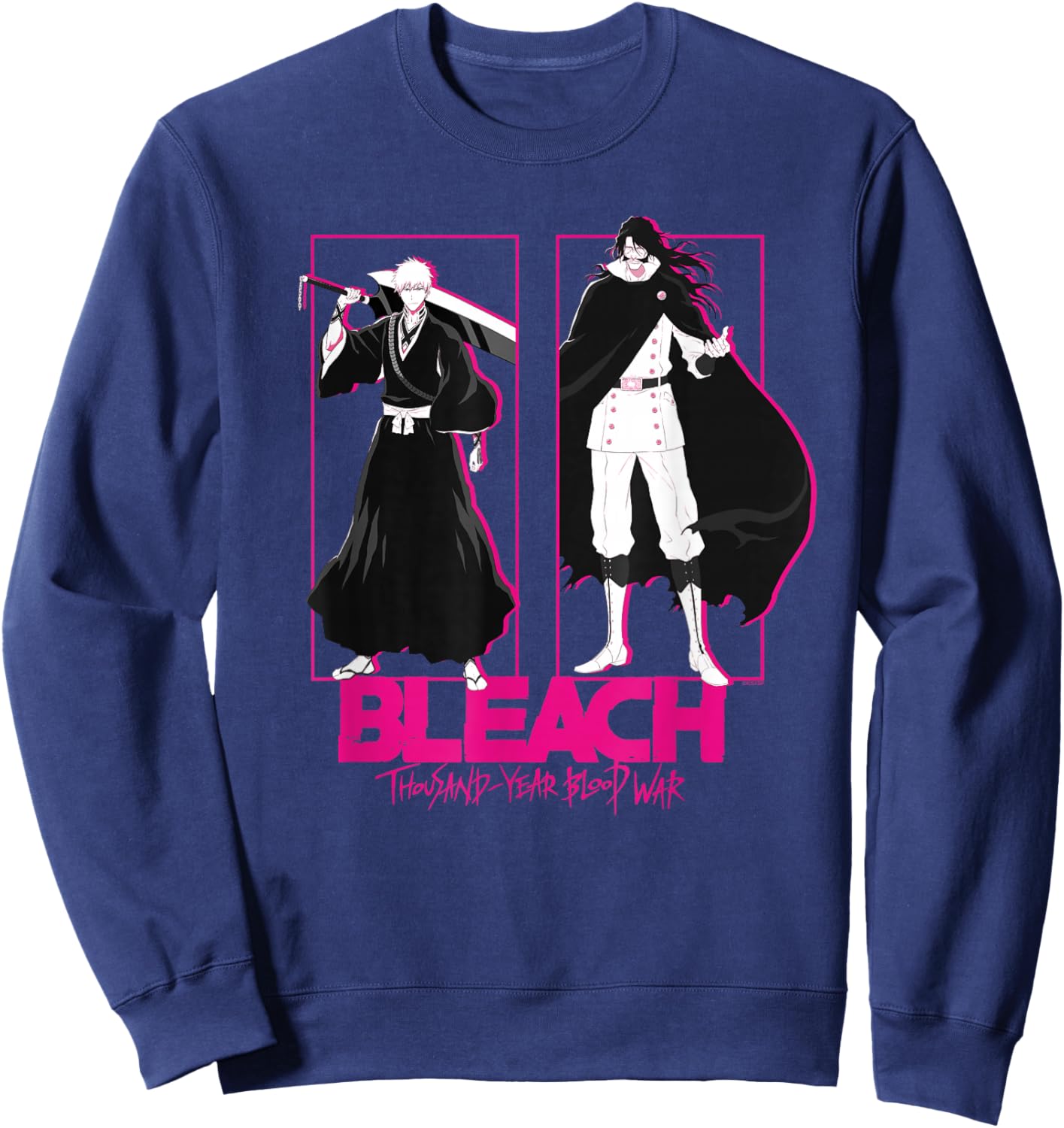 Bleach: TYBW Pink Outline Ichigo and Yhwach with Logo Anime Sweatshirt - Sweatshirt | Navy