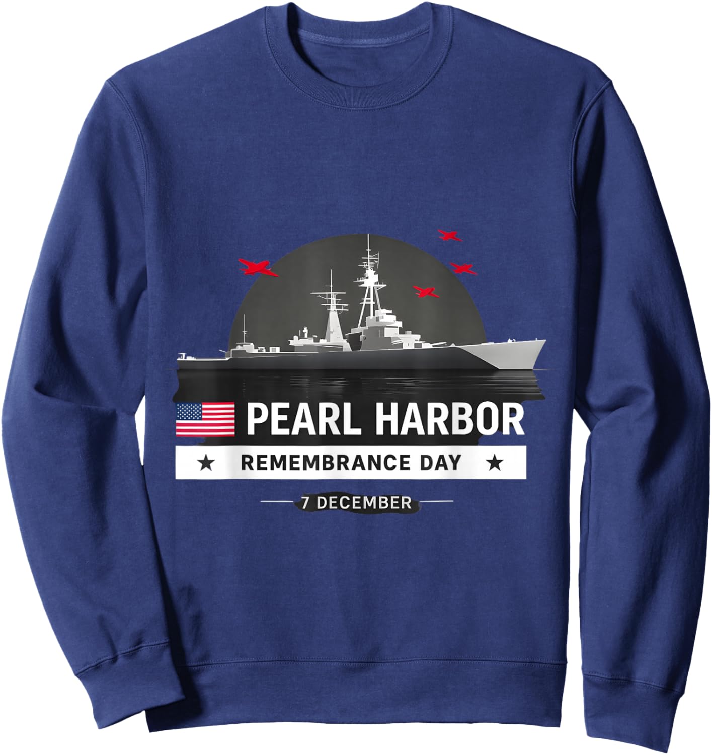 Pearl Harbor Remembrance Day Patriotic Vintage Flag Memorial Sweatshirt - Sweatshirt | Navy