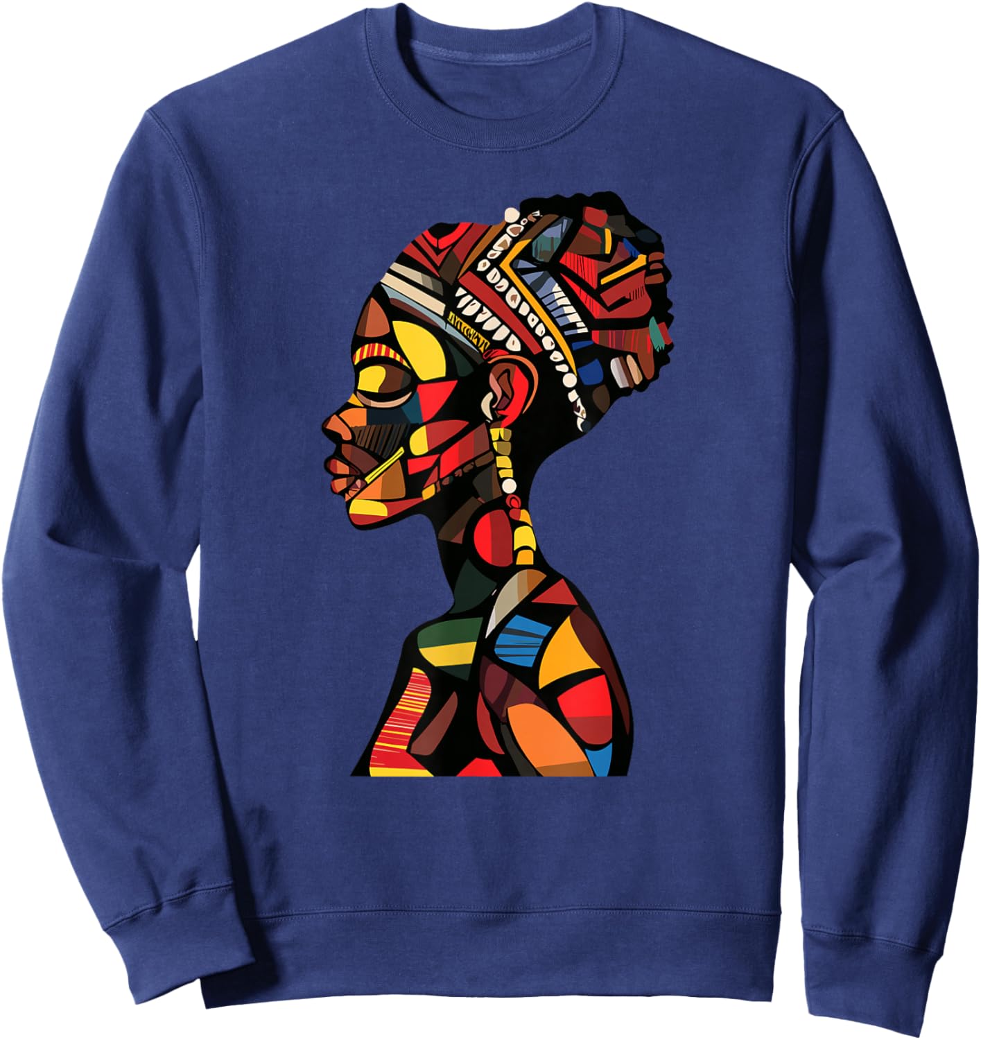 African Queen Profile Colorful Afrocentric Woman Sweatshirt - Sweatshirt | Navy
