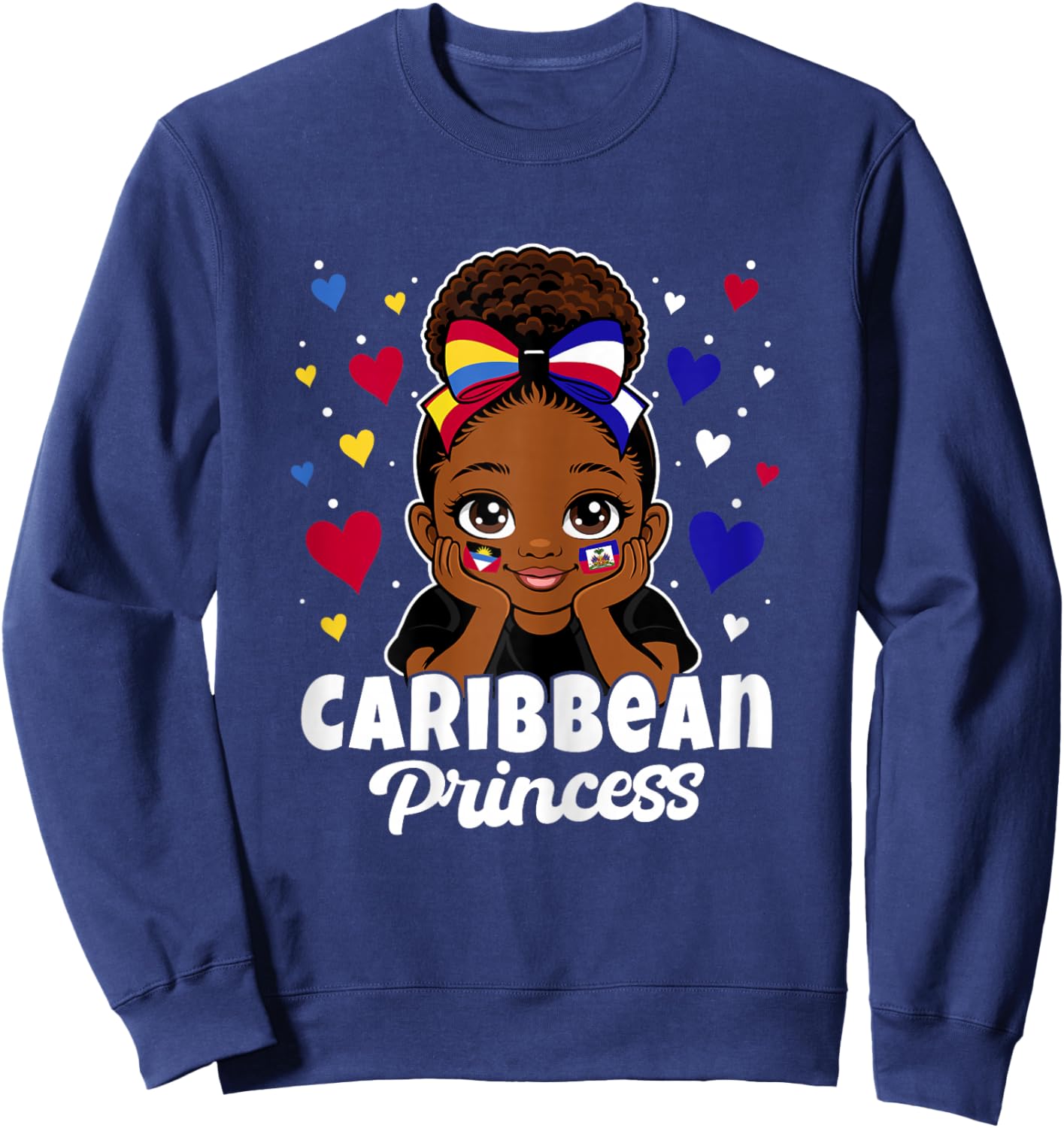 Caribbean Princess Girl Antigua and Haiti Flag Heritage Sweatshirt - Sweatshirt | Navy