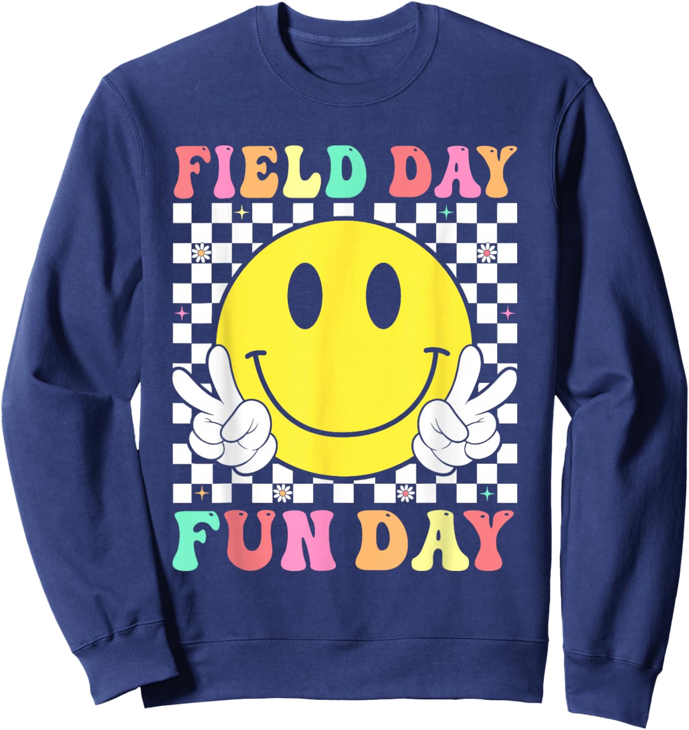 Field Day Fun Day Retro Smile Teacher Kids Field Day 2026 Sweatshirt - Sweatshirt | Navy