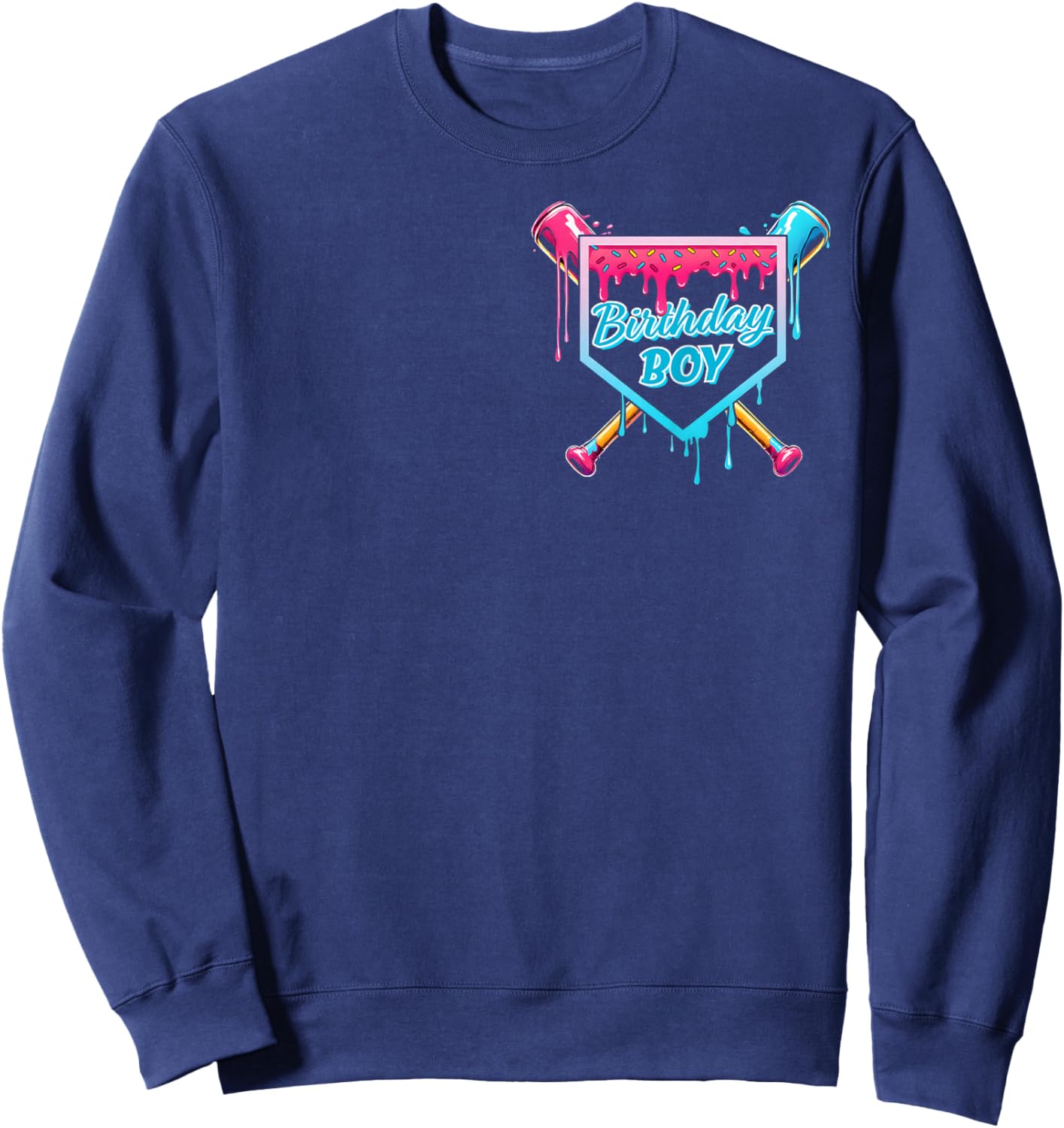 Baseball 6 Year Old Ice Cream Drip 6th Birthday Boy Number 6 Sweatshirt - Sweatshirt | Navy