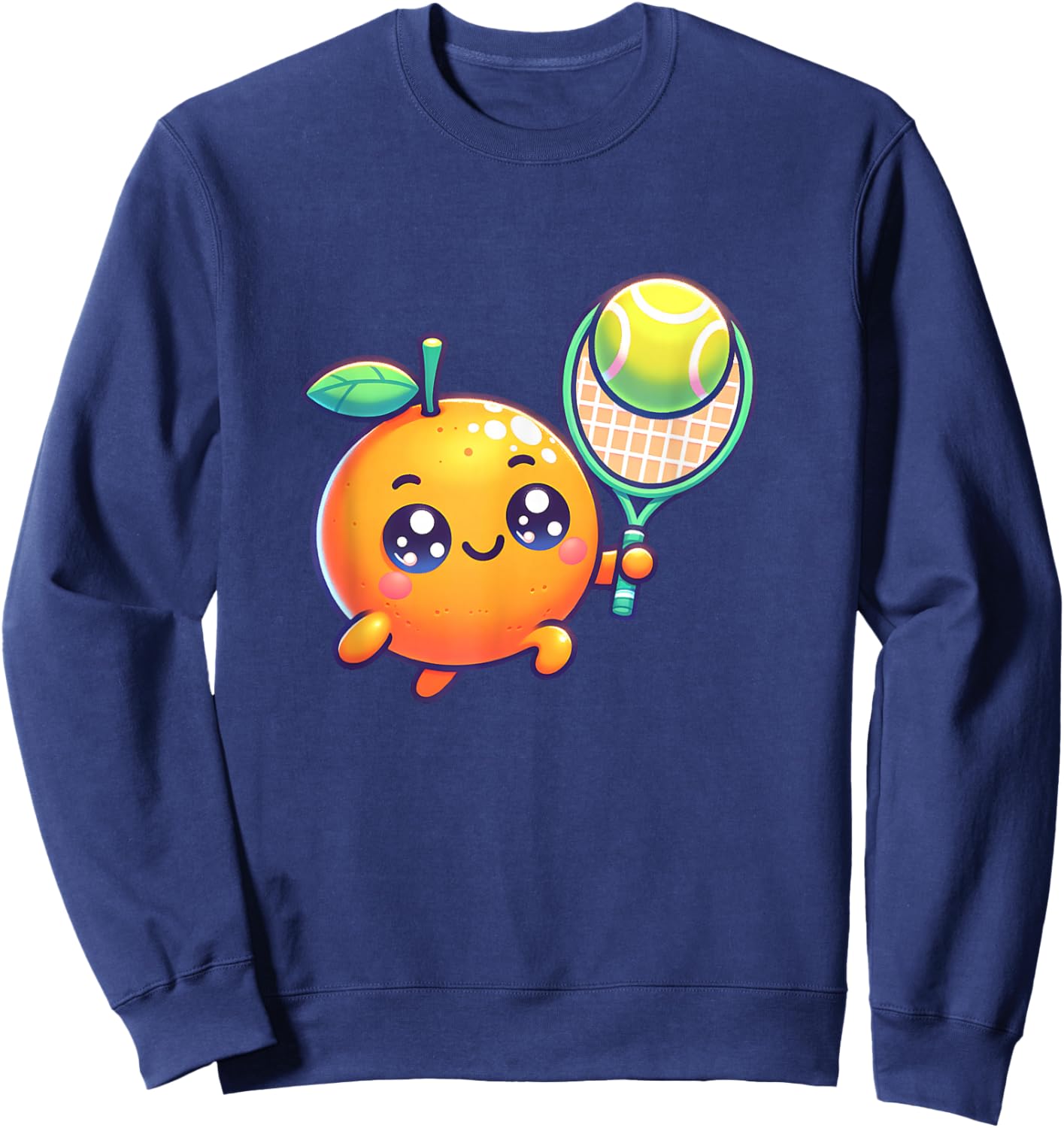 Cute Citrus Tennis Orange with Racket and Ball Sweatshirt - Sweatshirt | Navy