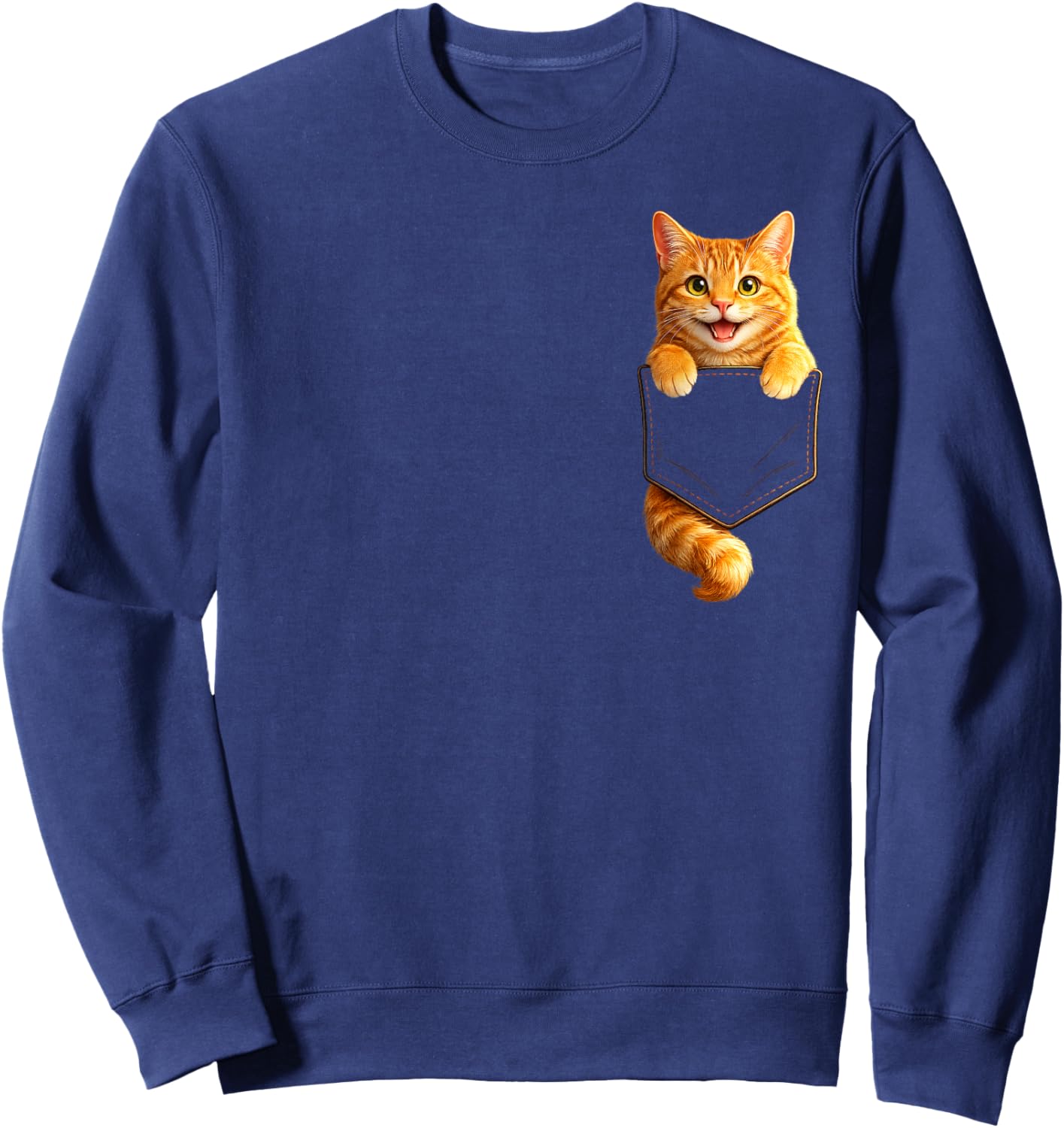 Cute Orange Pocket Kitty Funny Cat Lover Design Sweatshirt - Sweatshirt | Navy